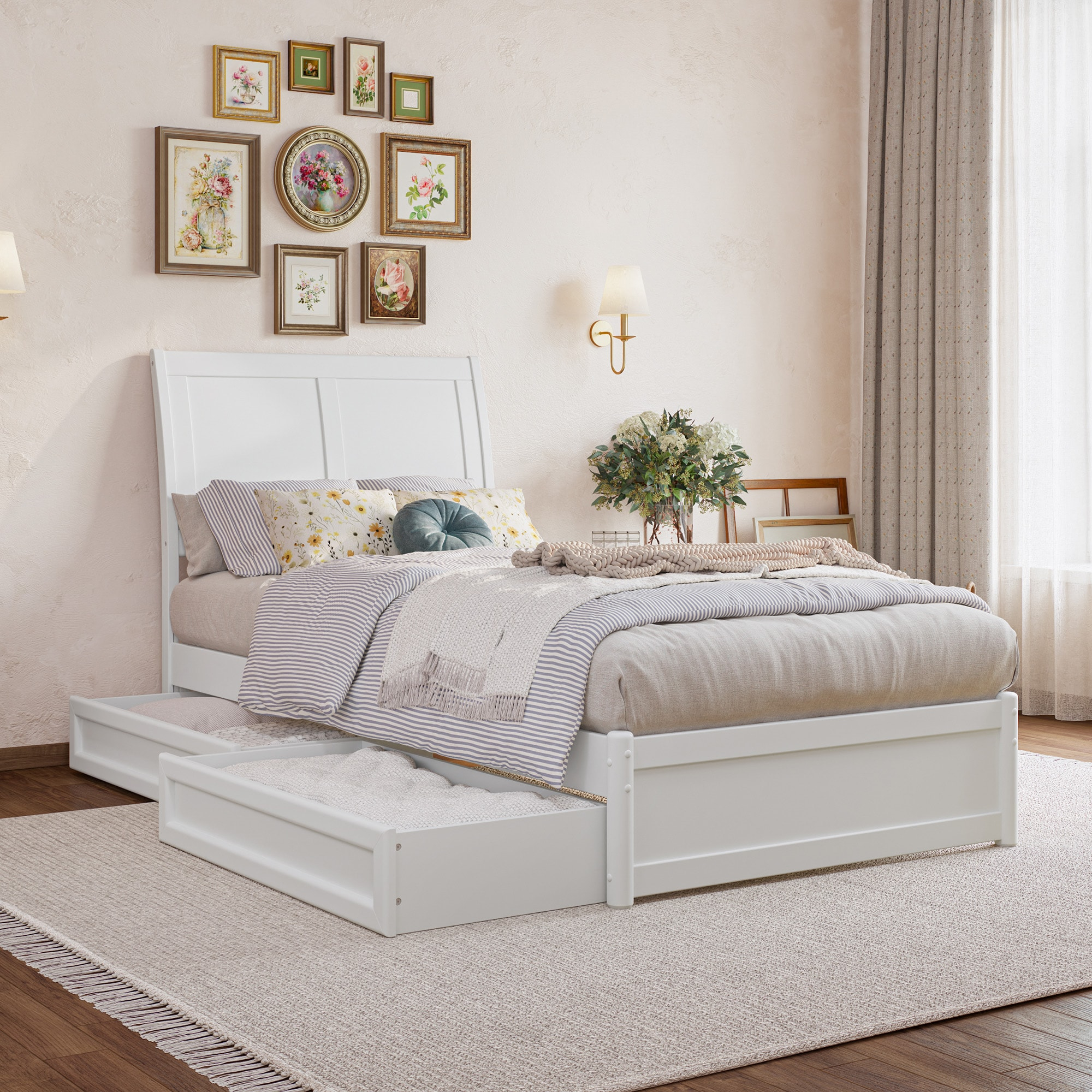AFI, Andorra Twin XL Platform Bed with Panel Footboard and Storage Drawers, White