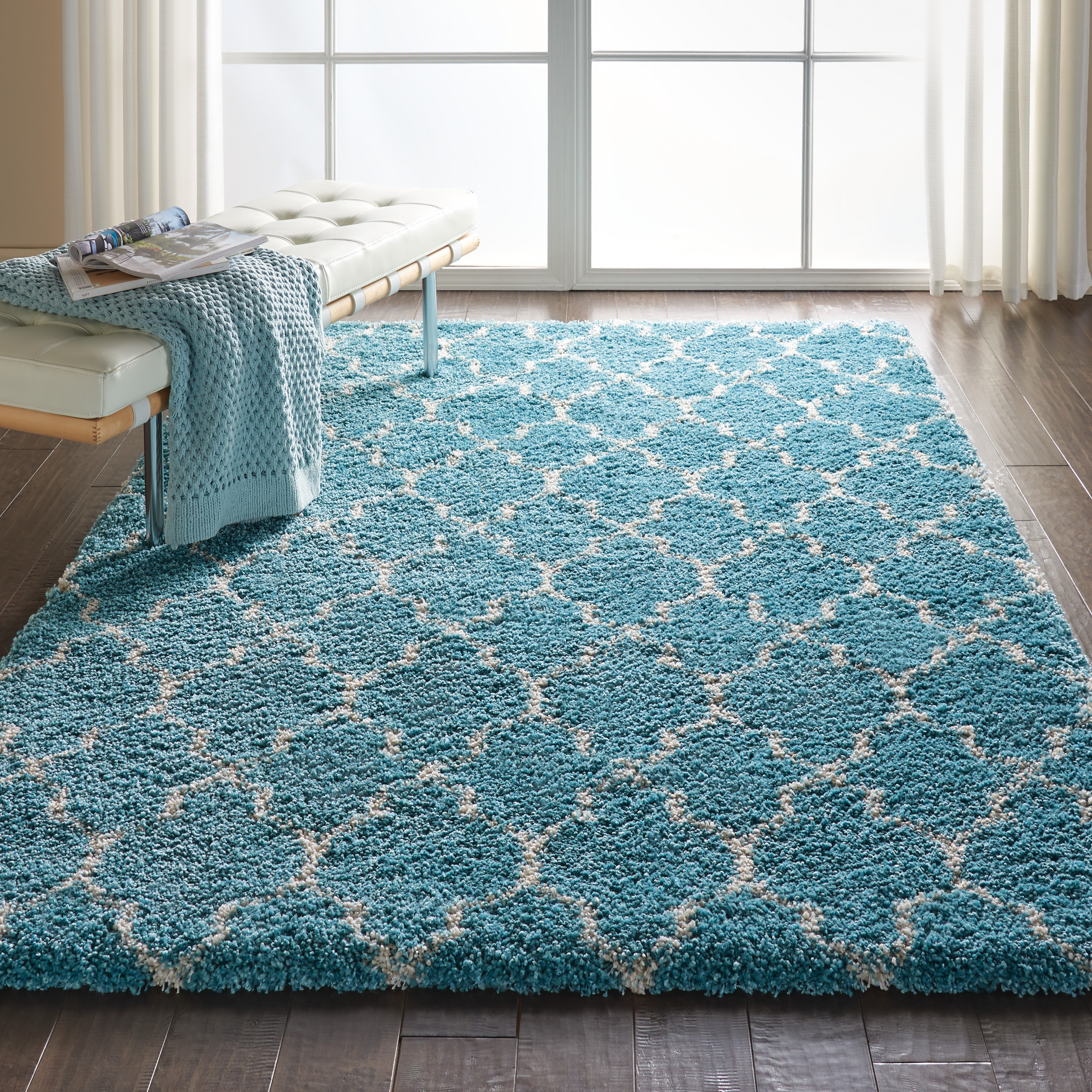 Nourison Amore Trellis Aqua 5'3" x 7'5" Area Rug, (5x7)