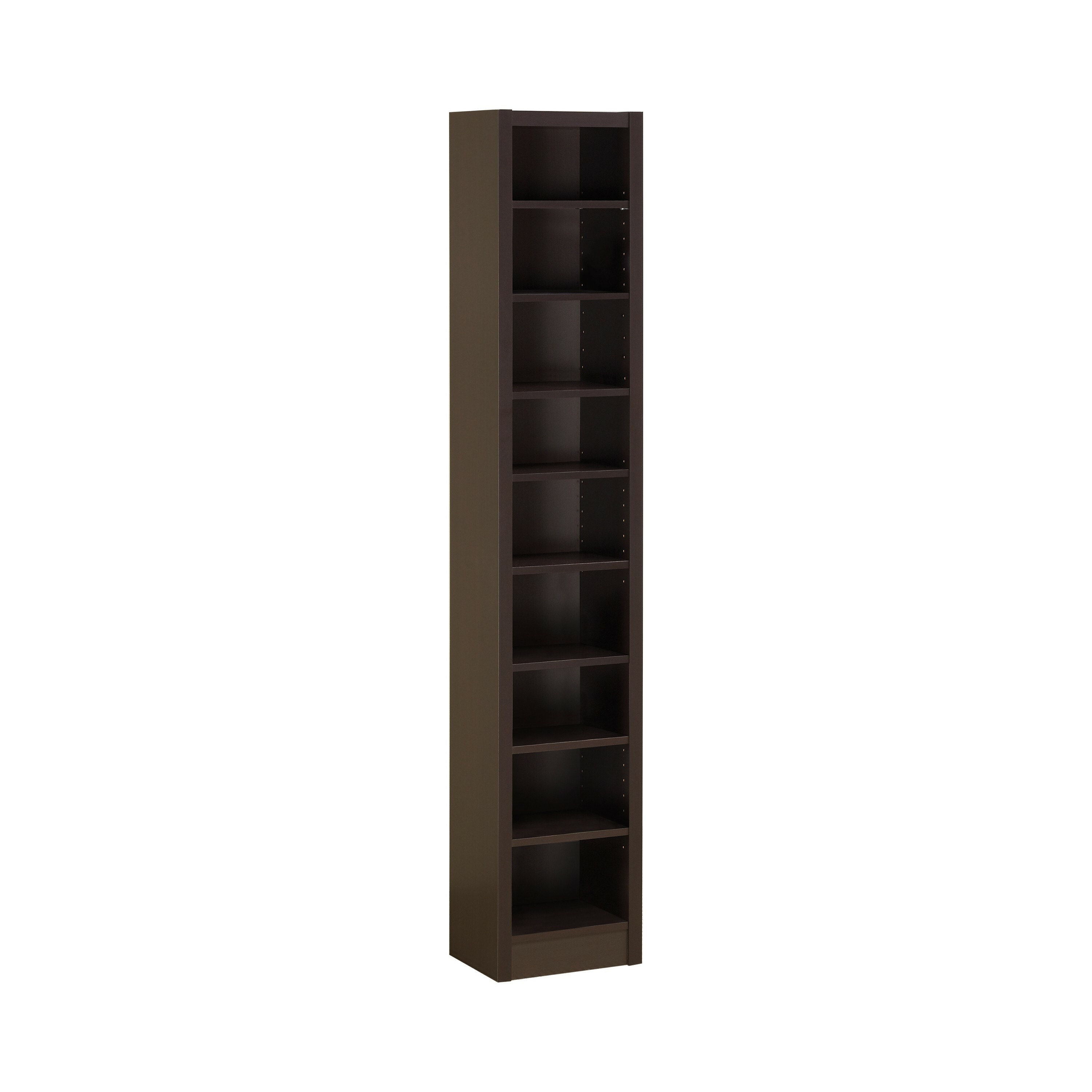 Benjara 13" Modern MDF and Wood Bookcase with 9 Shelves in Dark Brown