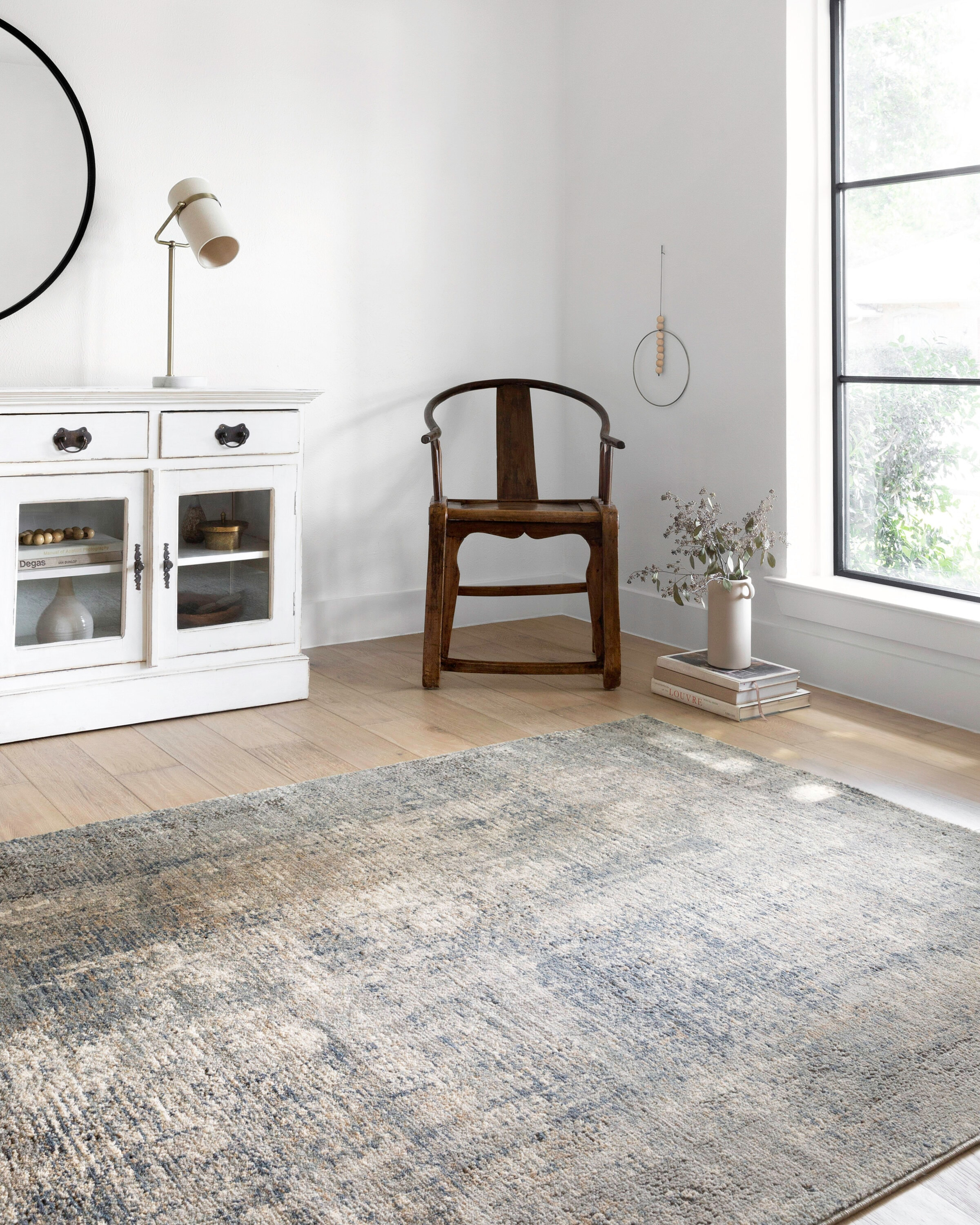 Teagan Blue and Gray Abstract Synthetic Rectangular Rug