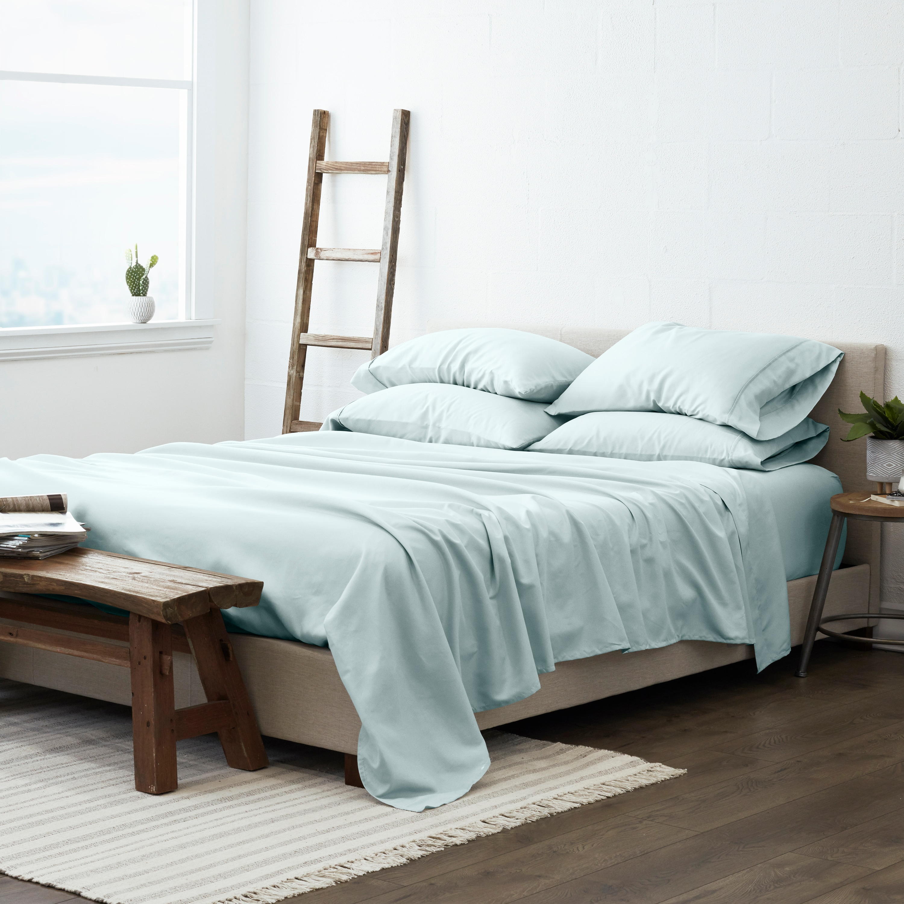 Twin, Mint Solid Microfiber 6 Piece Bed Sheet Set, by Noble Linens