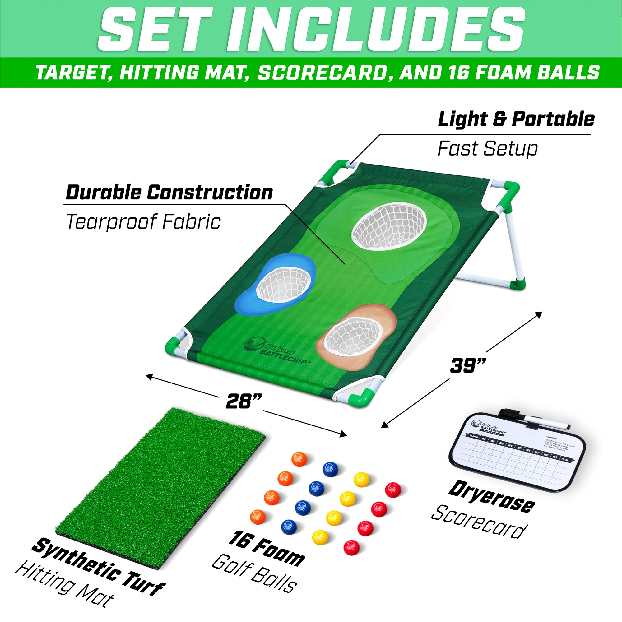 GoSports BattleChip Backyard Golf Cornhole Games – Includes Targets, Chipping Mats, Foam Golf Balls, Scorecard and Carry Case