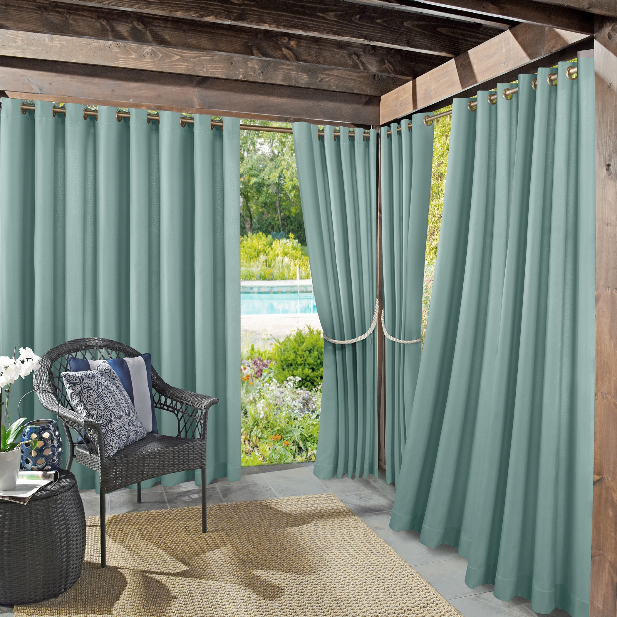 Sailor Indoor/Outdoor UV Protectant Curtain Panel in Soft Teal-54 in. W x 108 in. L