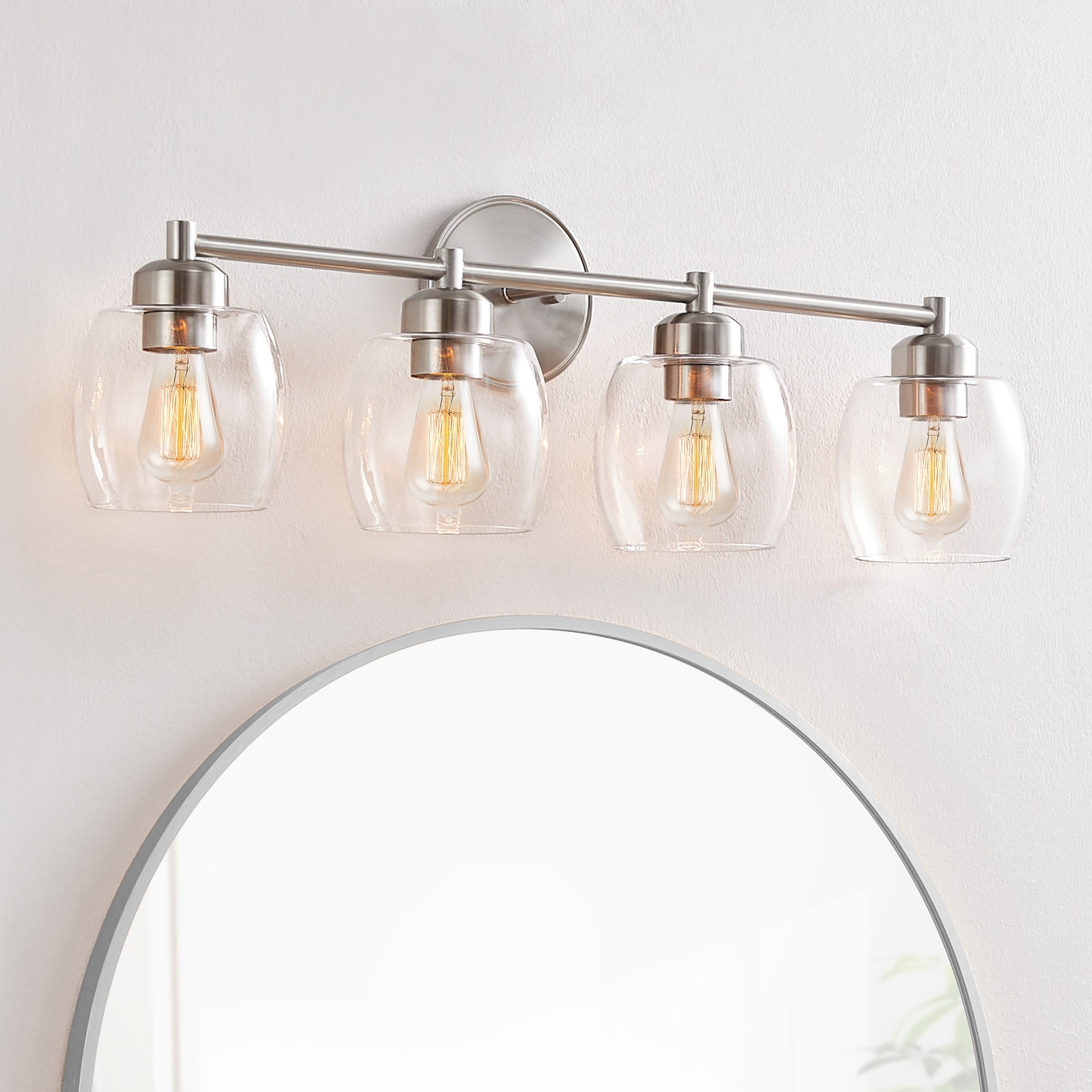KAWOTI 4-Light Bathroom Light Fixtures, Brushed Nickel Vanity Wall Lamps over Mirror Bedroom Living Room Hallway