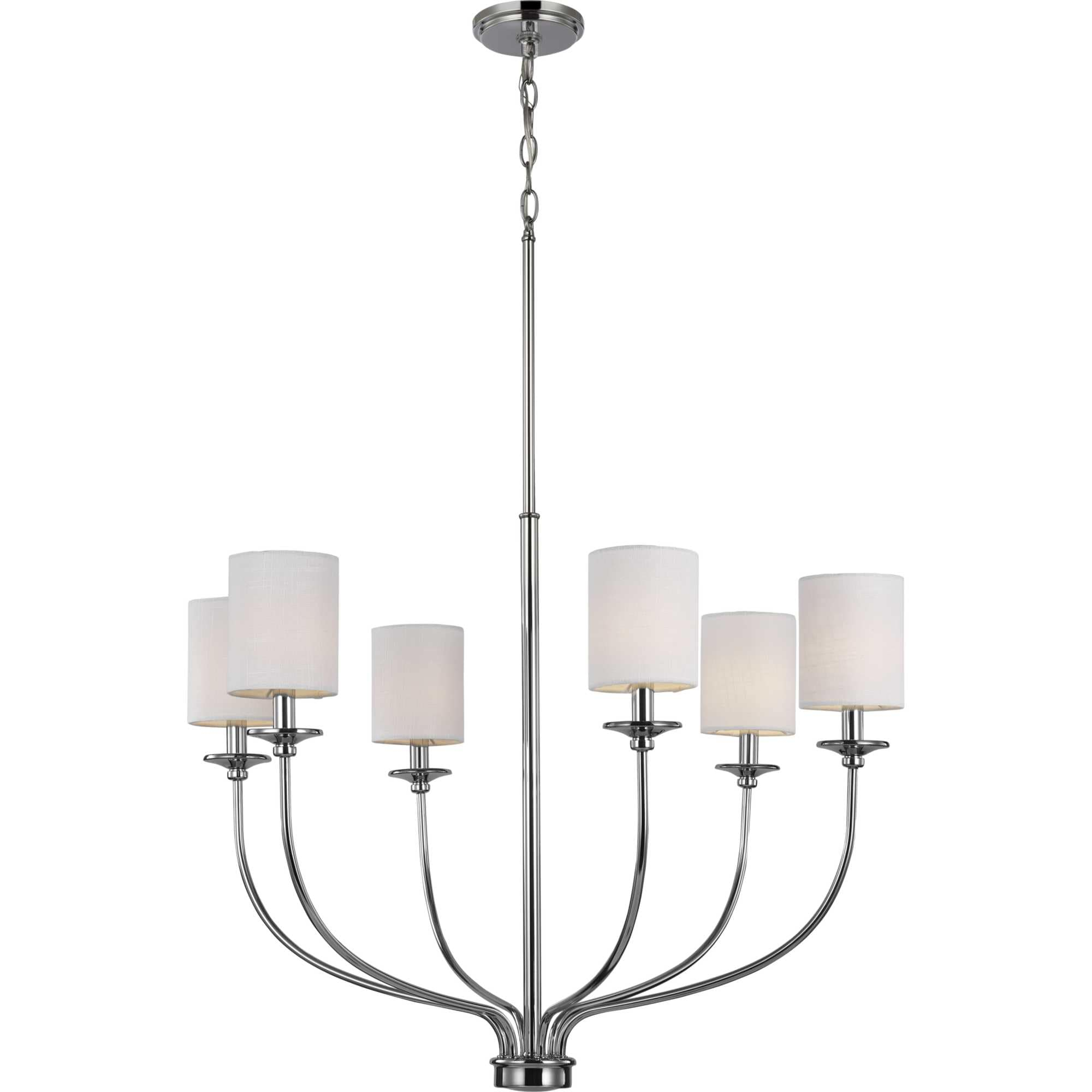 Bonita Collection Six-Light Polished Chrome White Linen Fabric Shade Luxe Chandelier Light