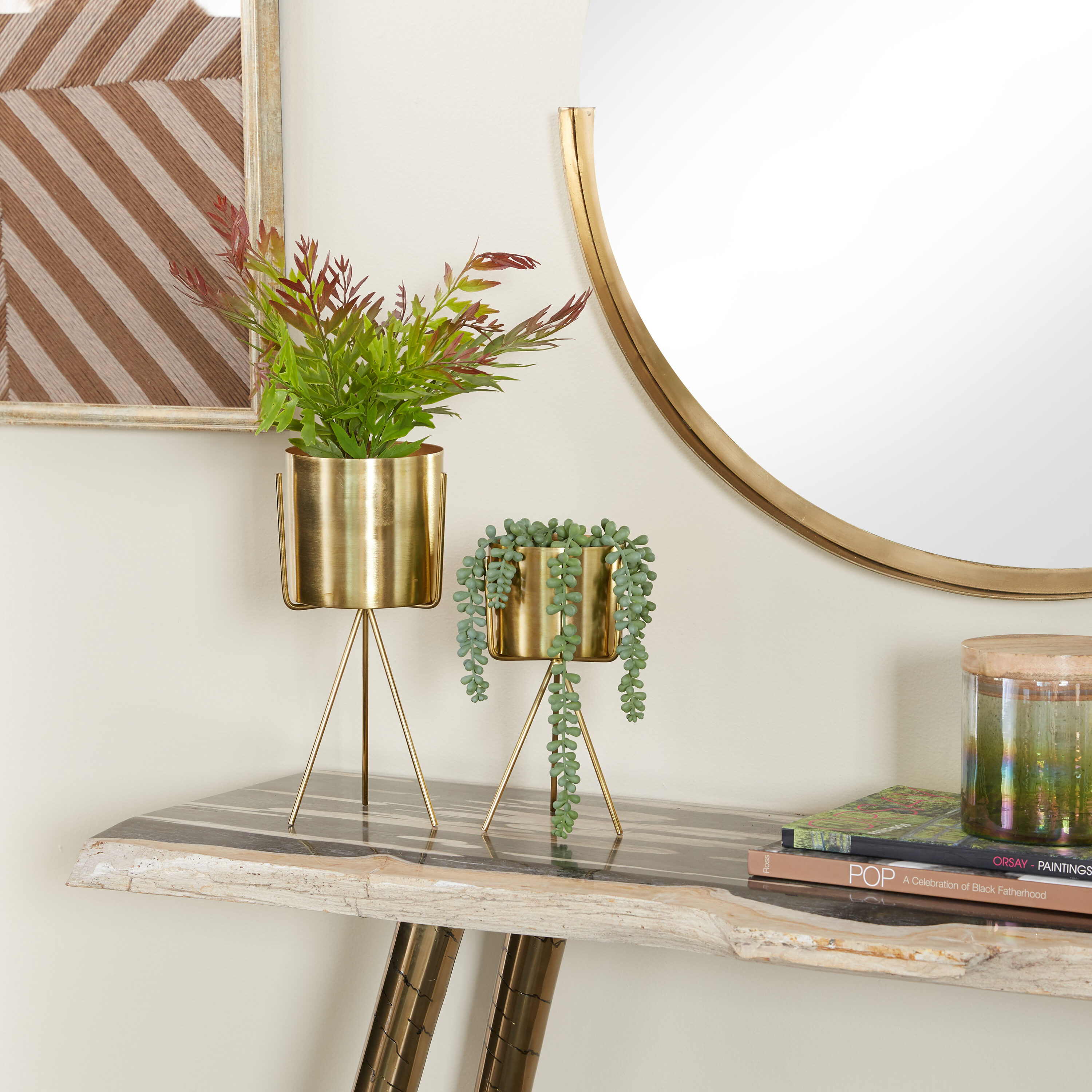 Grayson Lane 2 -Pack Round 5.0-Inches W Small Gold Metal Contemporary/Modern Indoor Planter Stand Included