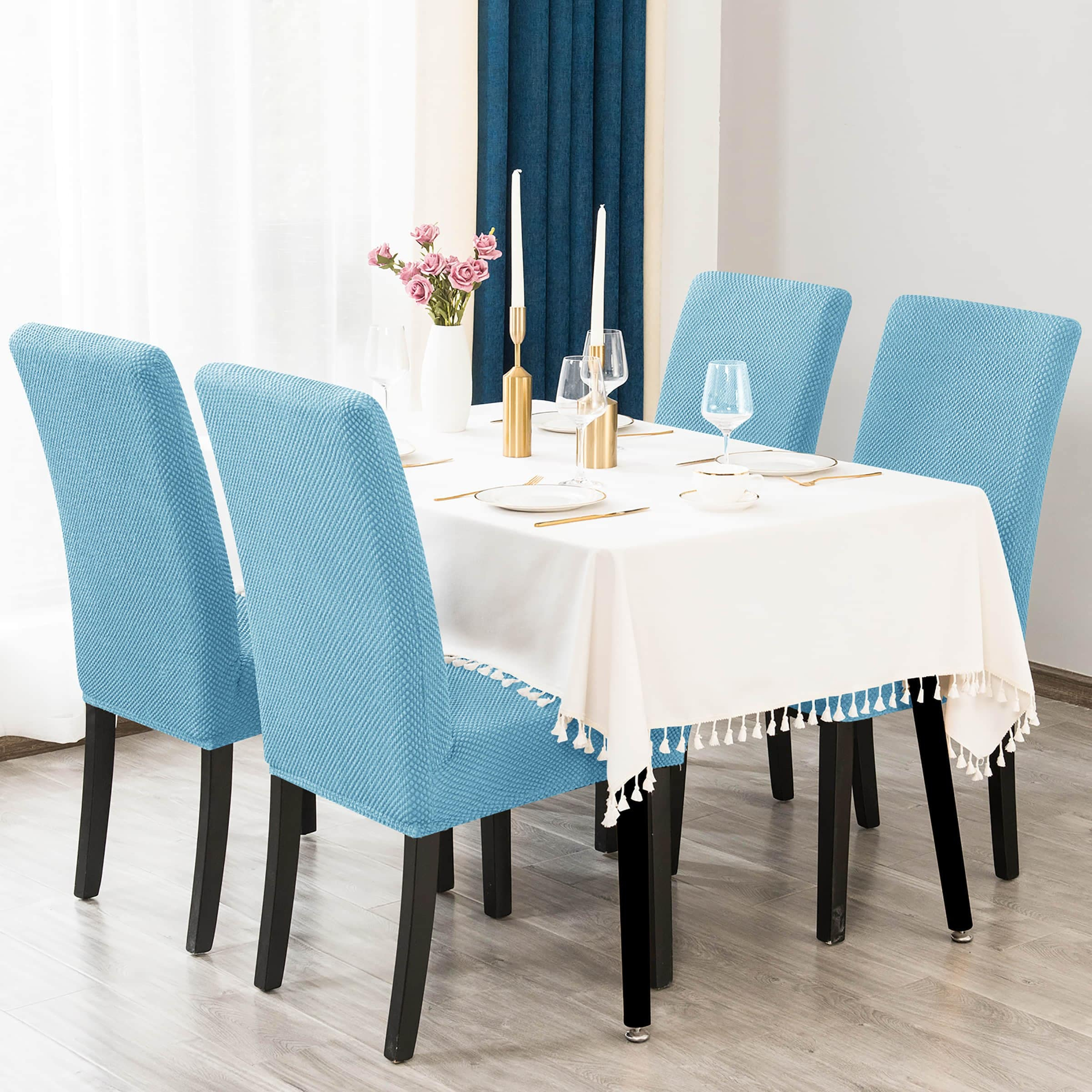 Subrtex Stretch Textured Mini Dots Dining Chair Slipcover (Set of 2, Smoky Blue)