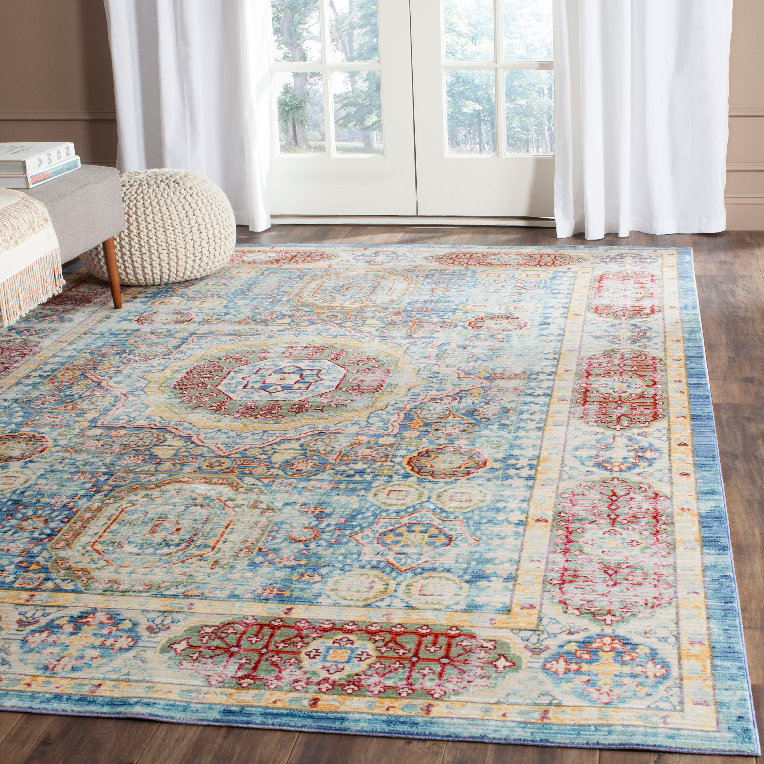 SAFAVIEH Valencia Makayla Overdyed Polyester Area Rug, Blue/Multi, 6'7" x 6'7" Square