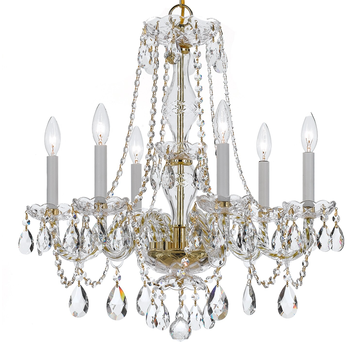 Mini Elegance 6-Light Polished Brass Chandelier with Clear Crystal Accents