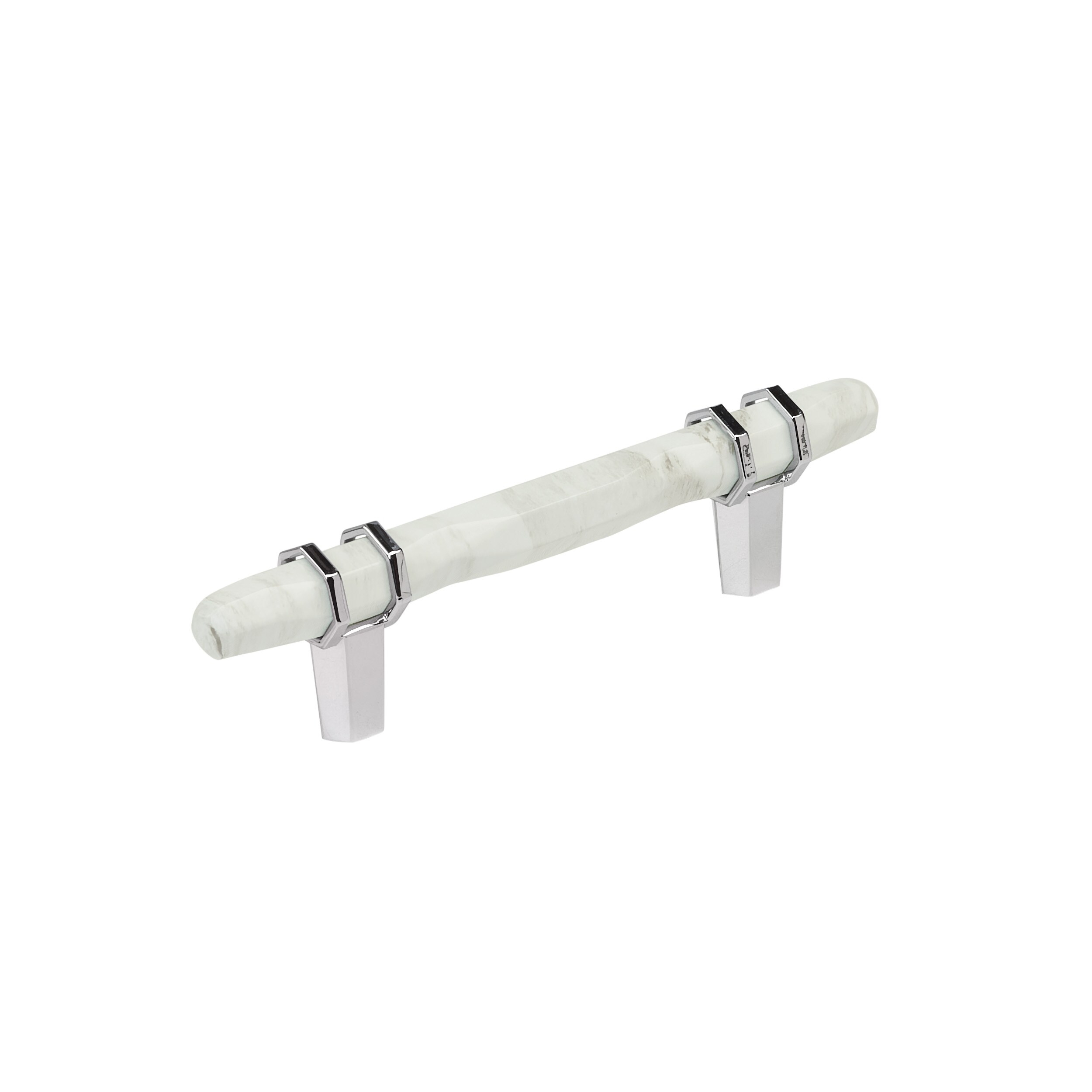 Amerock Carrione 3-3/4 inch (96mm) Center-to-Center Marble White/Polished Chrome Cabinet Pull, BP36648MW26