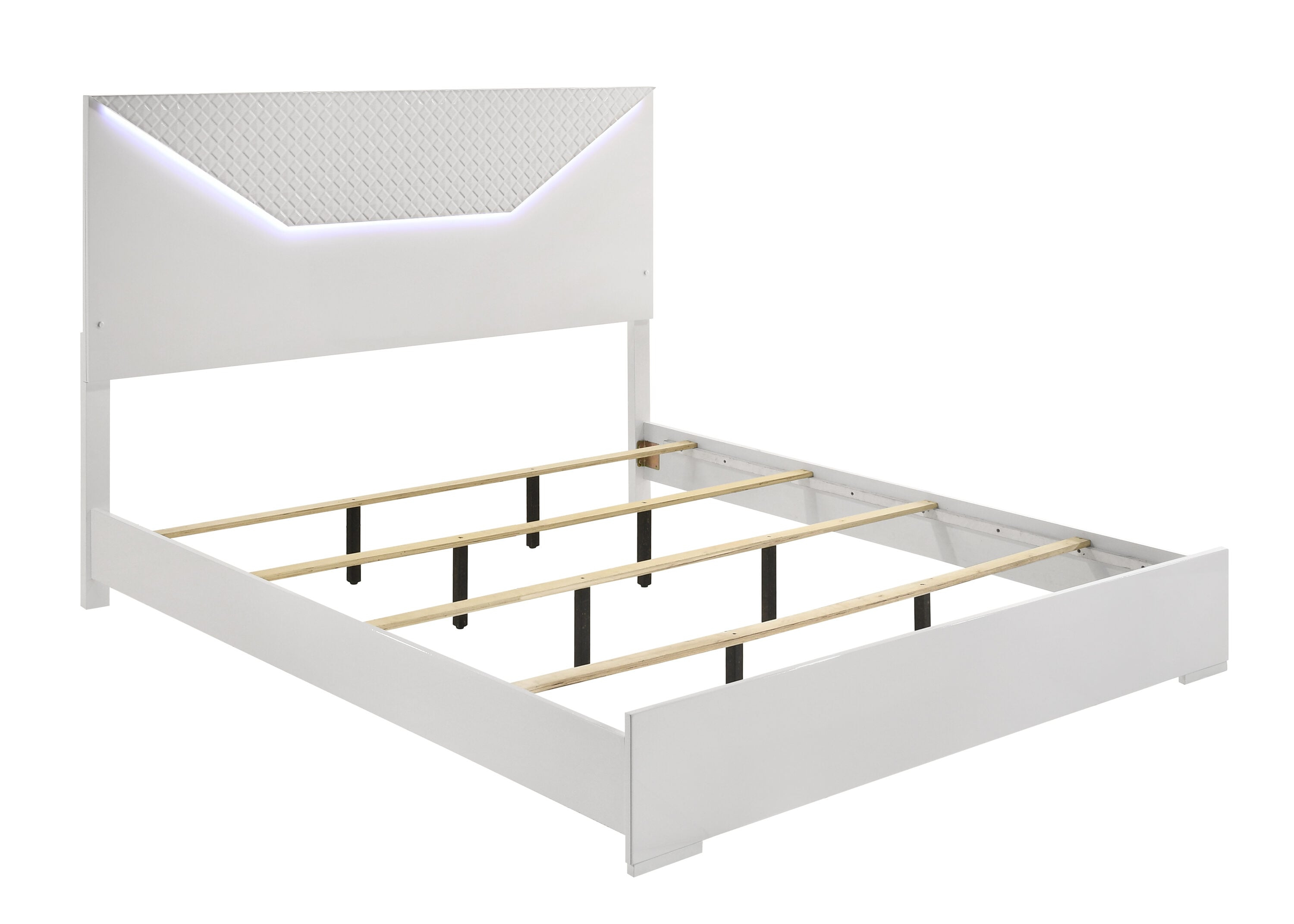 Blanca Modern Style Queen Bed Made With LED  Headboard & Wood in White Color