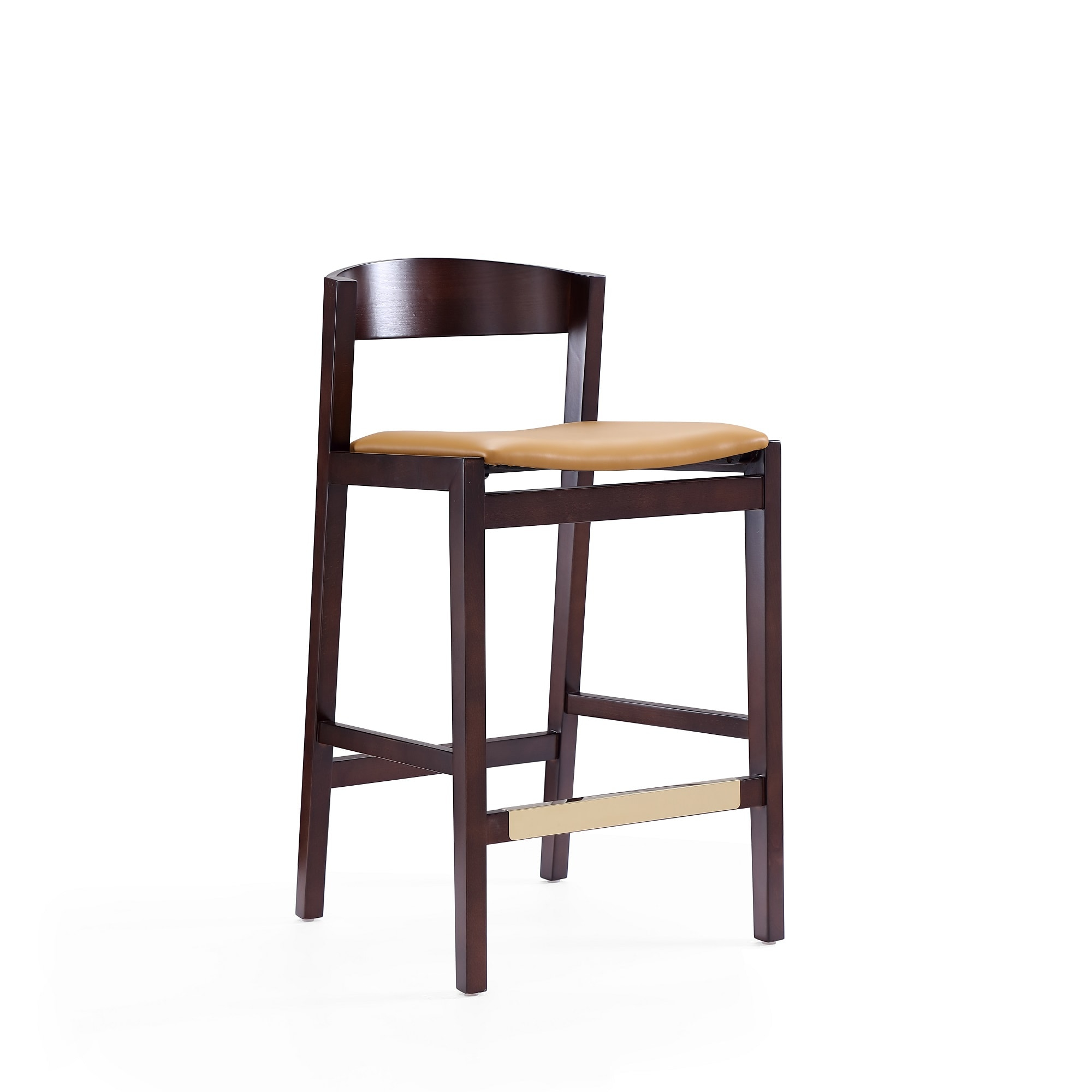 Klismos 36.75 in. Camel and Dark Walnut Beech Wood Counter Height Bar Stool (Set of 2)