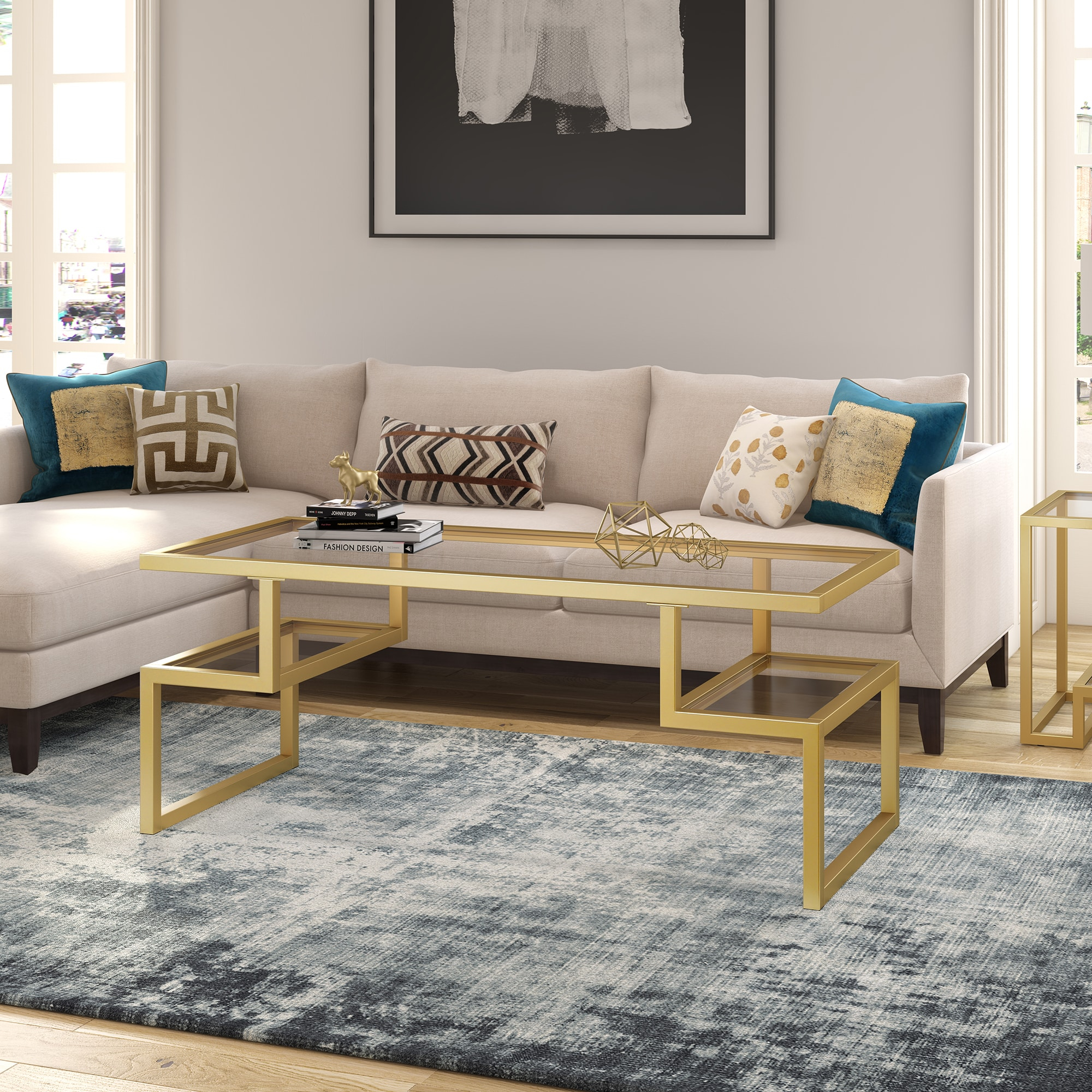 Evelyn&Zoe Zander 45" Wide Rectangular Coffee Table, Brass