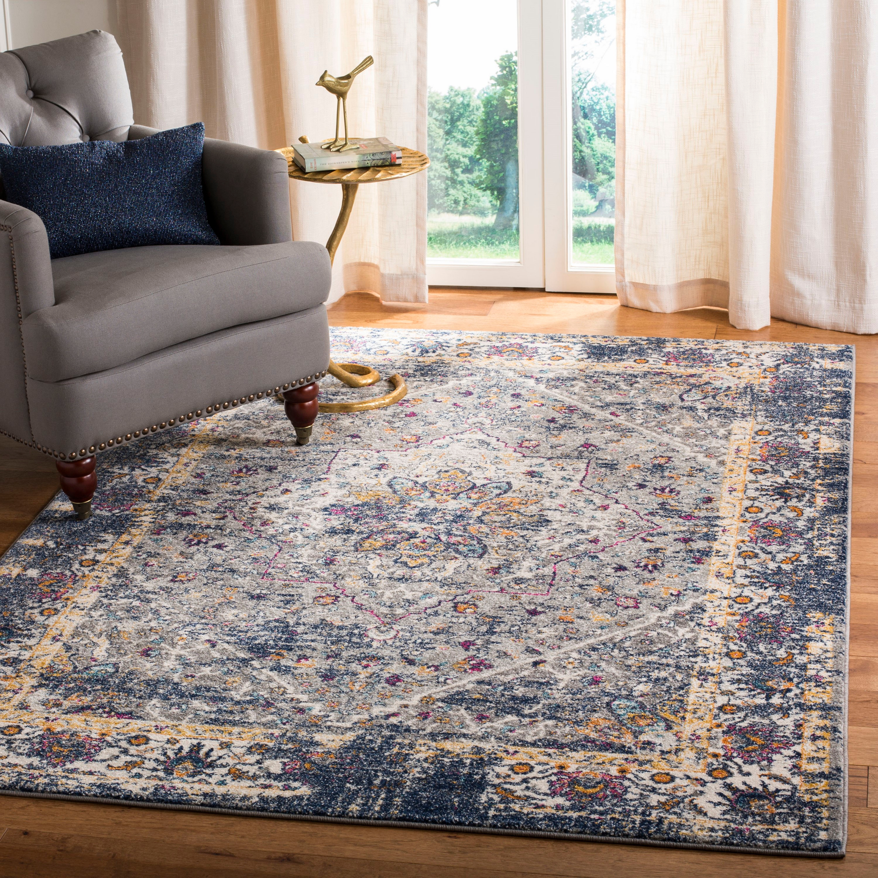 SAFAVIEH Evoke Gracelyn Overdyed Floral Area Rug, Grey/Navy, 9' x 12'