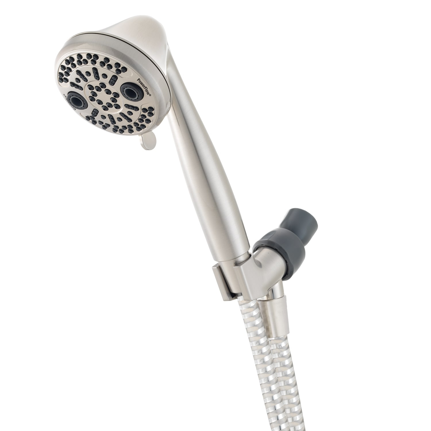 Brushed Nickel 3-Setting Handheld Showerhead with Pulse and Rain