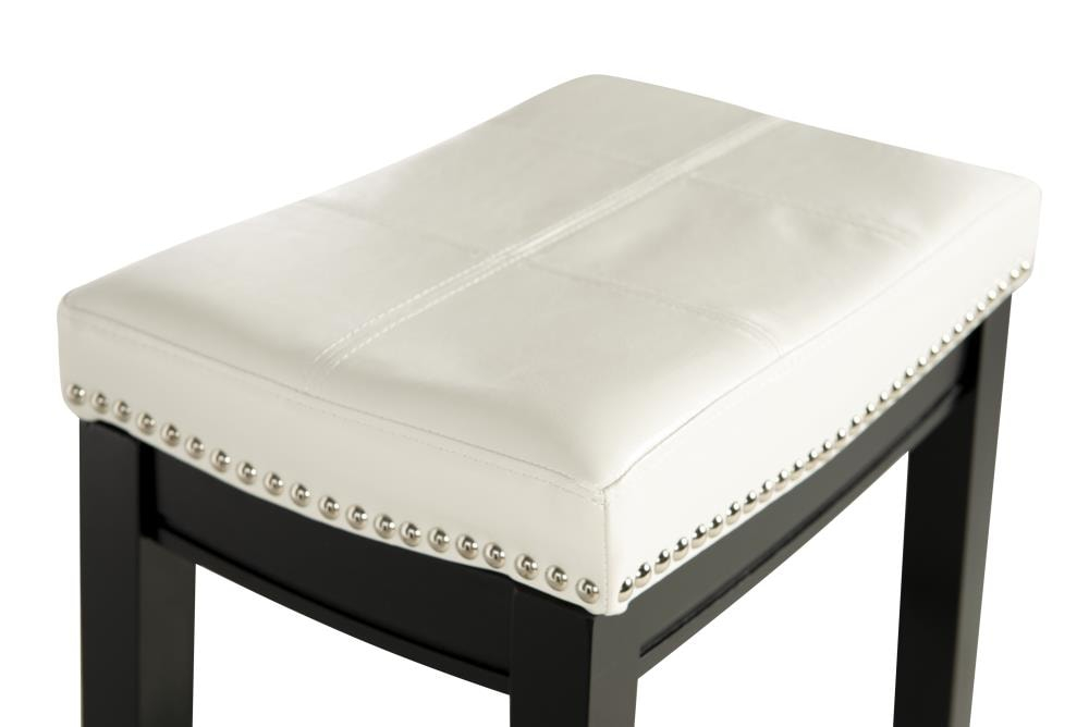 Linon Claridge Backless Counter Stool White Faux Leather Wood Frame in Black