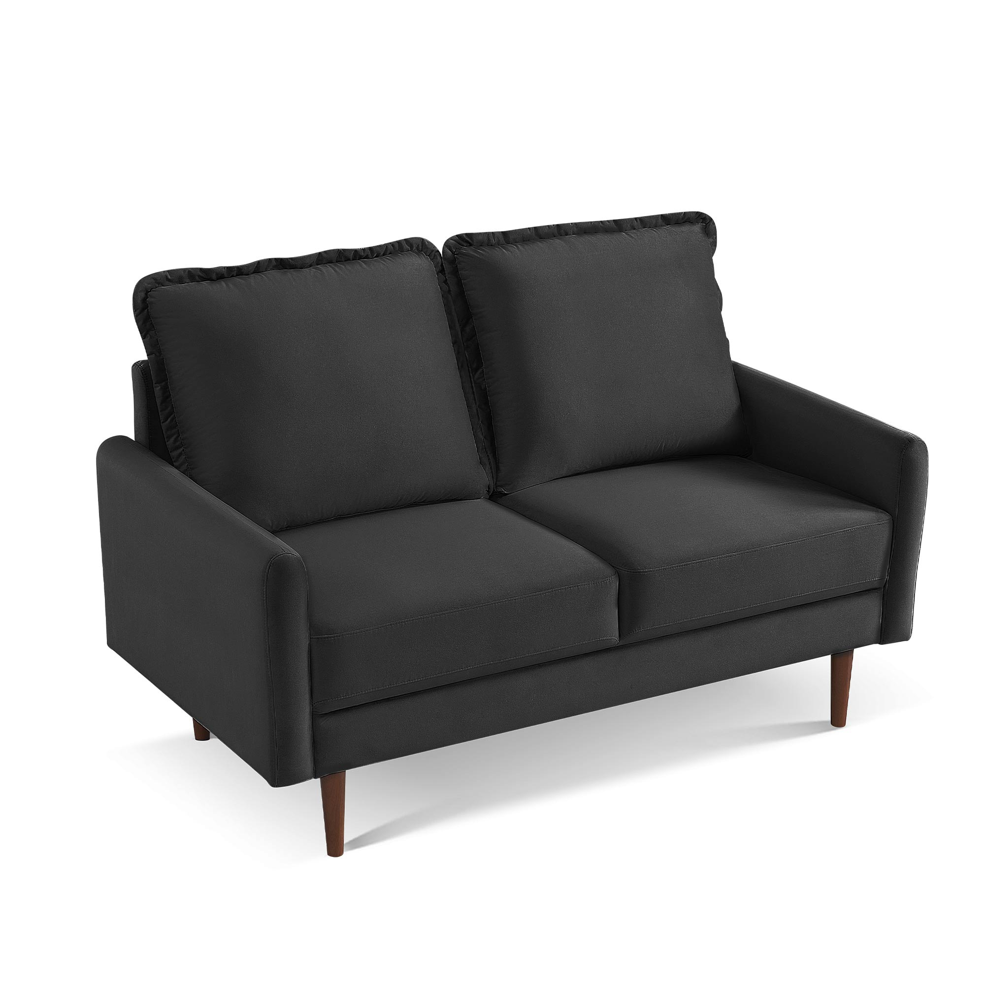 57 Inch Wide Upholstered Two Cushion Loveseat with Cambered Arms in Black Velvet