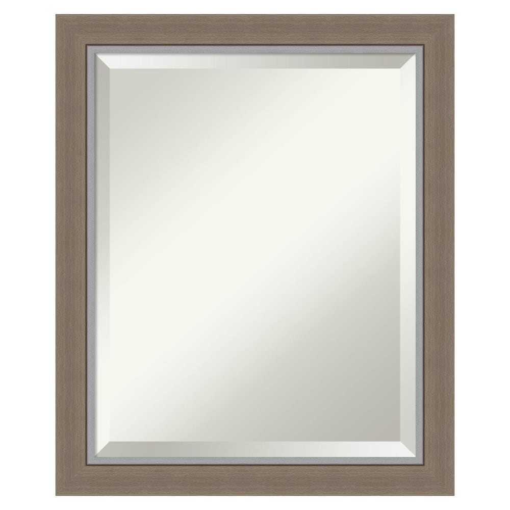 Amanti Art Beveled Bathroom Wall Mirror - Eva Narrow Frame Eva Brown Narrow Outer Size: 19 x 23 in Silver, Brown