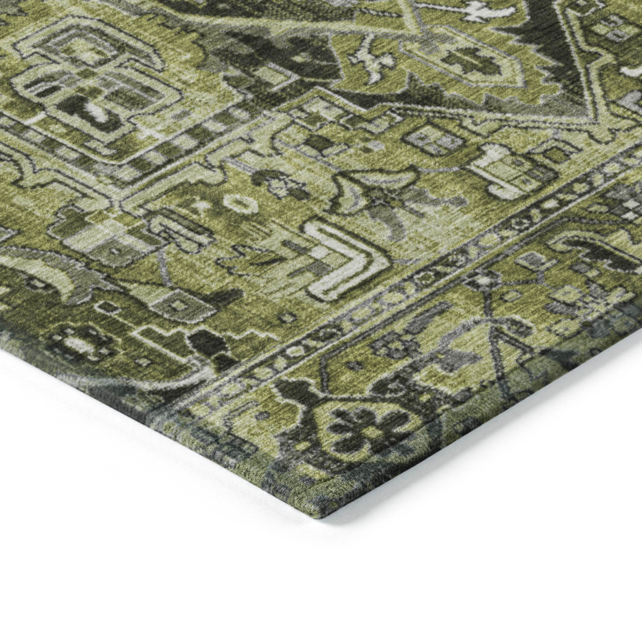 Olive Rectangular Synthetic Oriental 10' x 14' Washable Area Rug