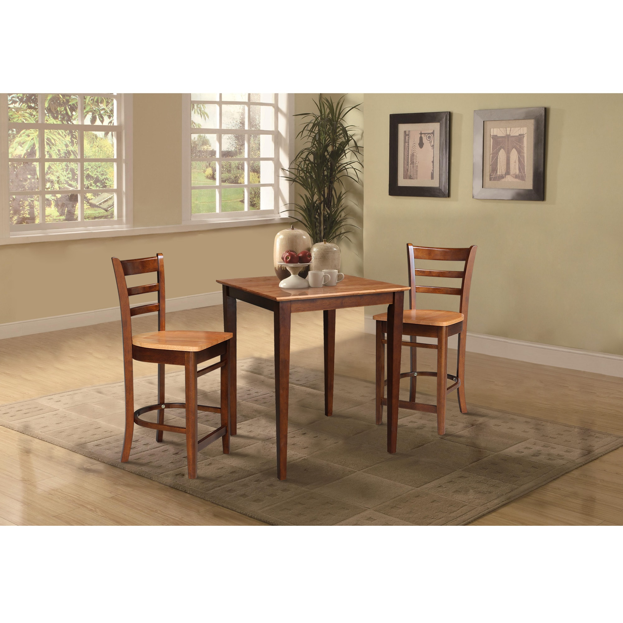 Cinnamon Espresso Solid Wood Counter Height Table with 2 Stools