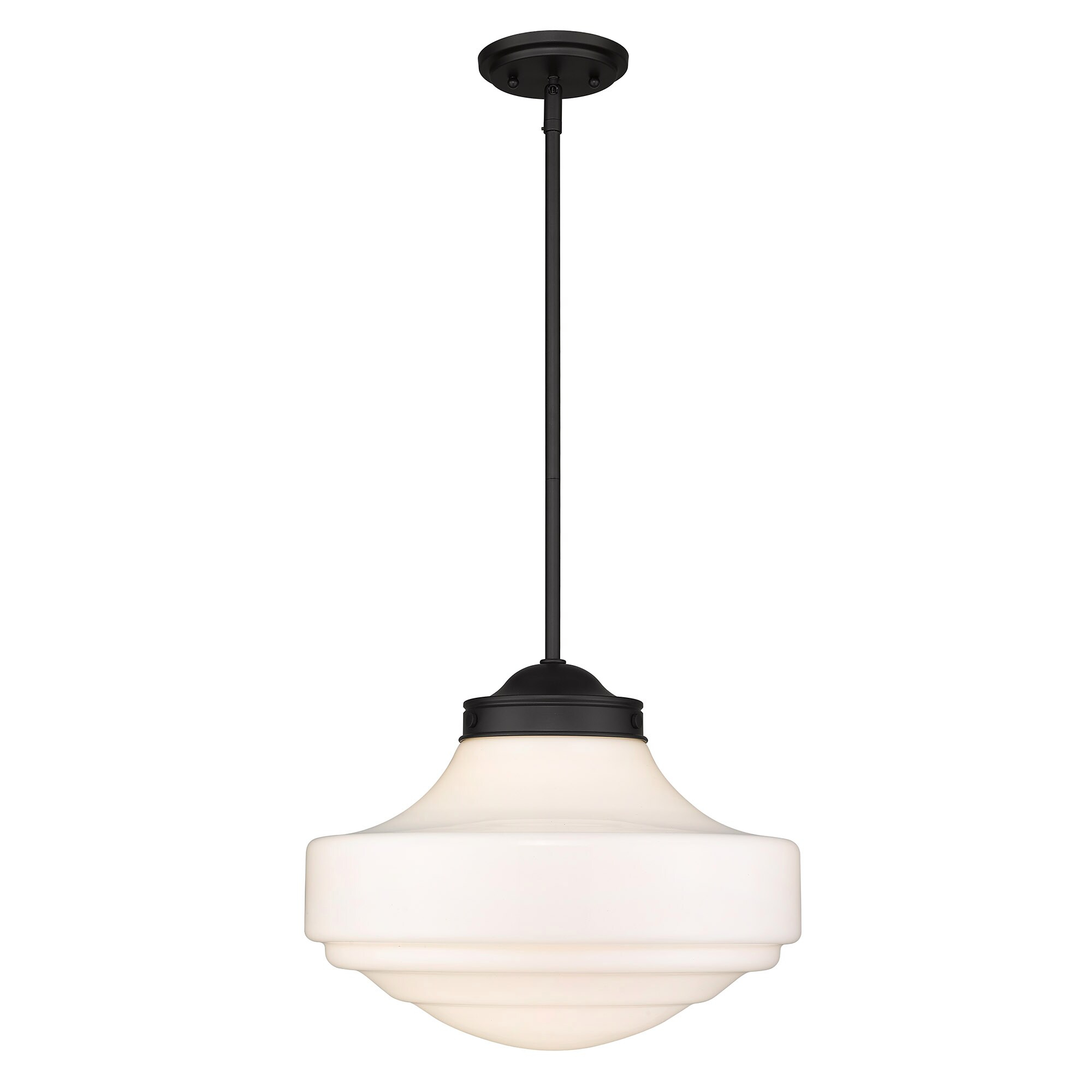 Golden Lighting Ingalls 1-Light LargePendant in Matte Black with Vintage Milk Glass