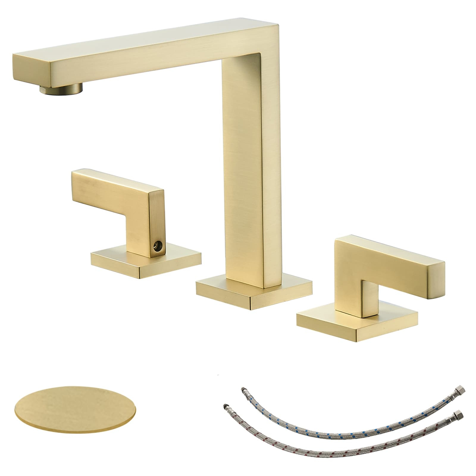 BWE Widespread Bathroom Faucet 3 Hole Brushed Gold with Supply Hose Bathroom Faucets for Sink 2-Handle 3 Pieces 8 Inch Basin Lavatory Mixer Tap Lead-Free
