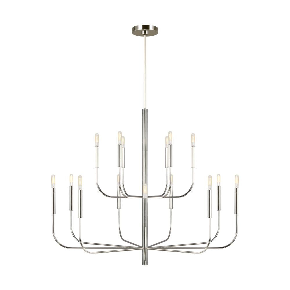 Brianna Polished Nickel 15-Light 2-Tier Chandelier with Linen Shades