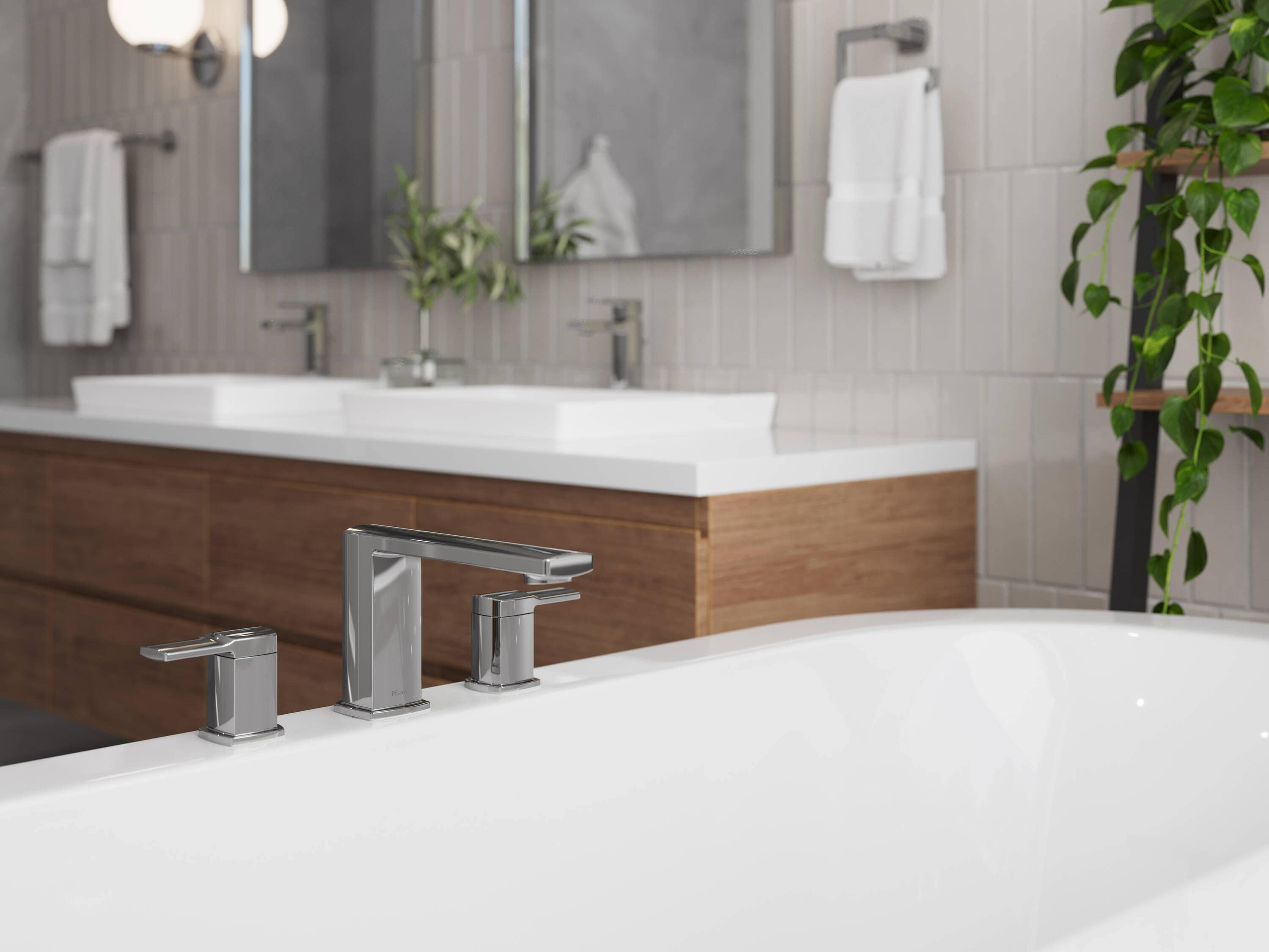 Polished Chrome Contemporary Widespread Roman Tub Faucet