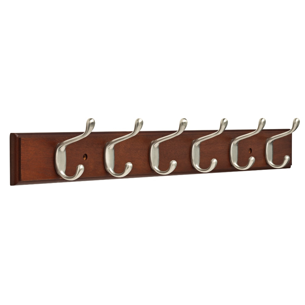 Franklin Brass 27 in. Rail with 6 Heavy Duty Coat and Hat Hooks in Bark and Satin Nickel