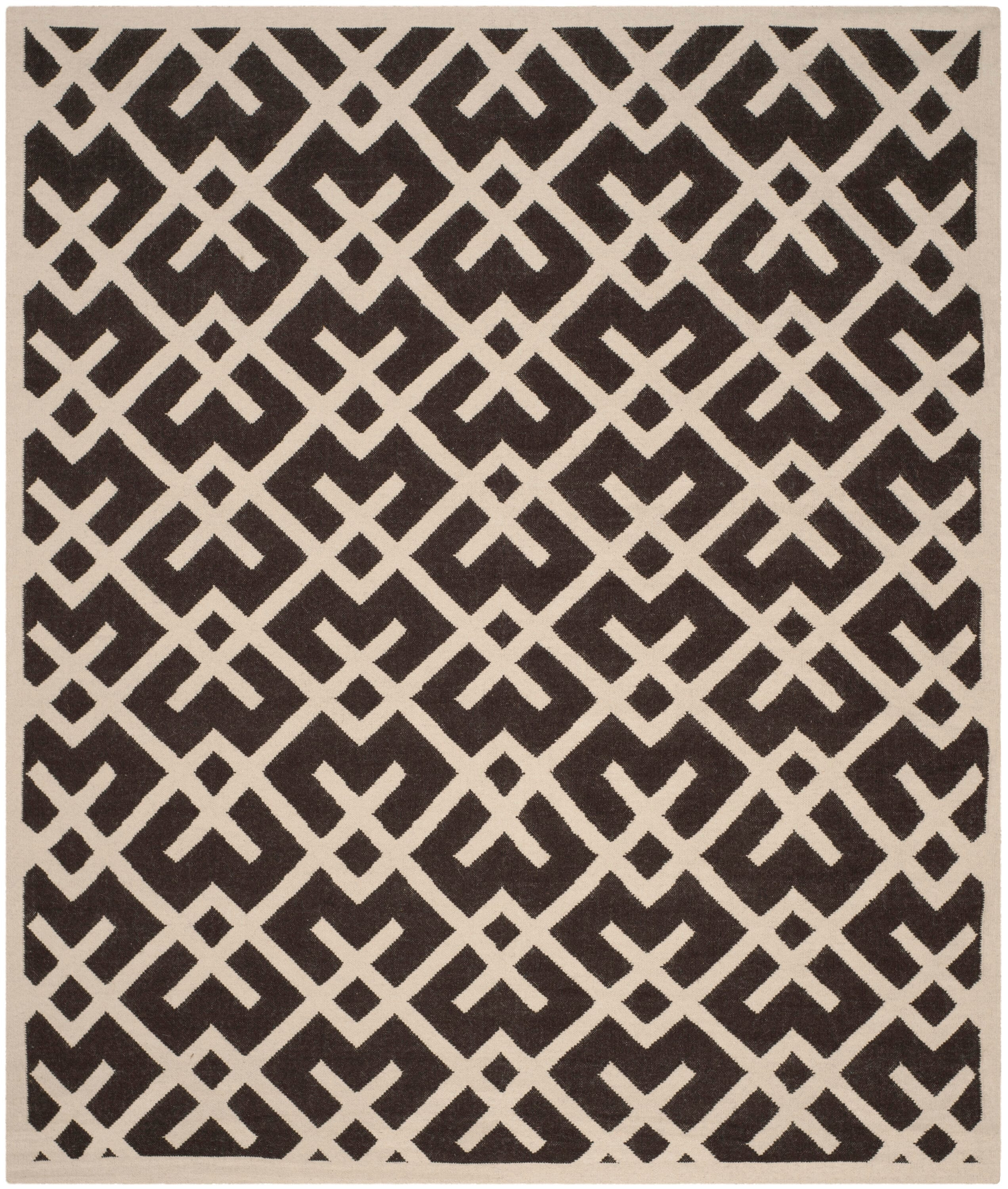 SAFAVIEH Dhurrie Brianna Geometric Moroccan Wool Area Rug, Brown/Ivory, 10' x 14'