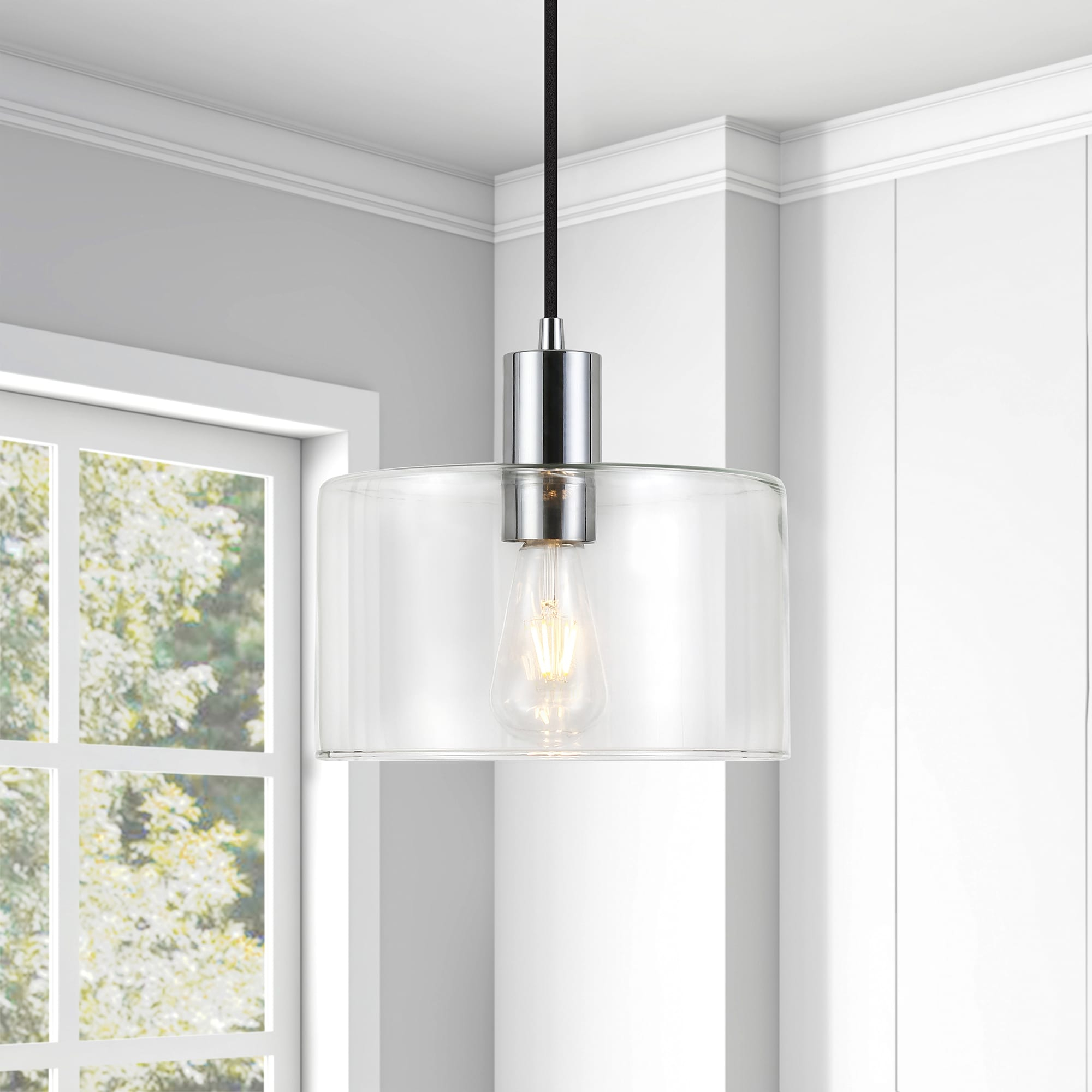 Evelyn&Zoe Industrial Clear Glass Pendant