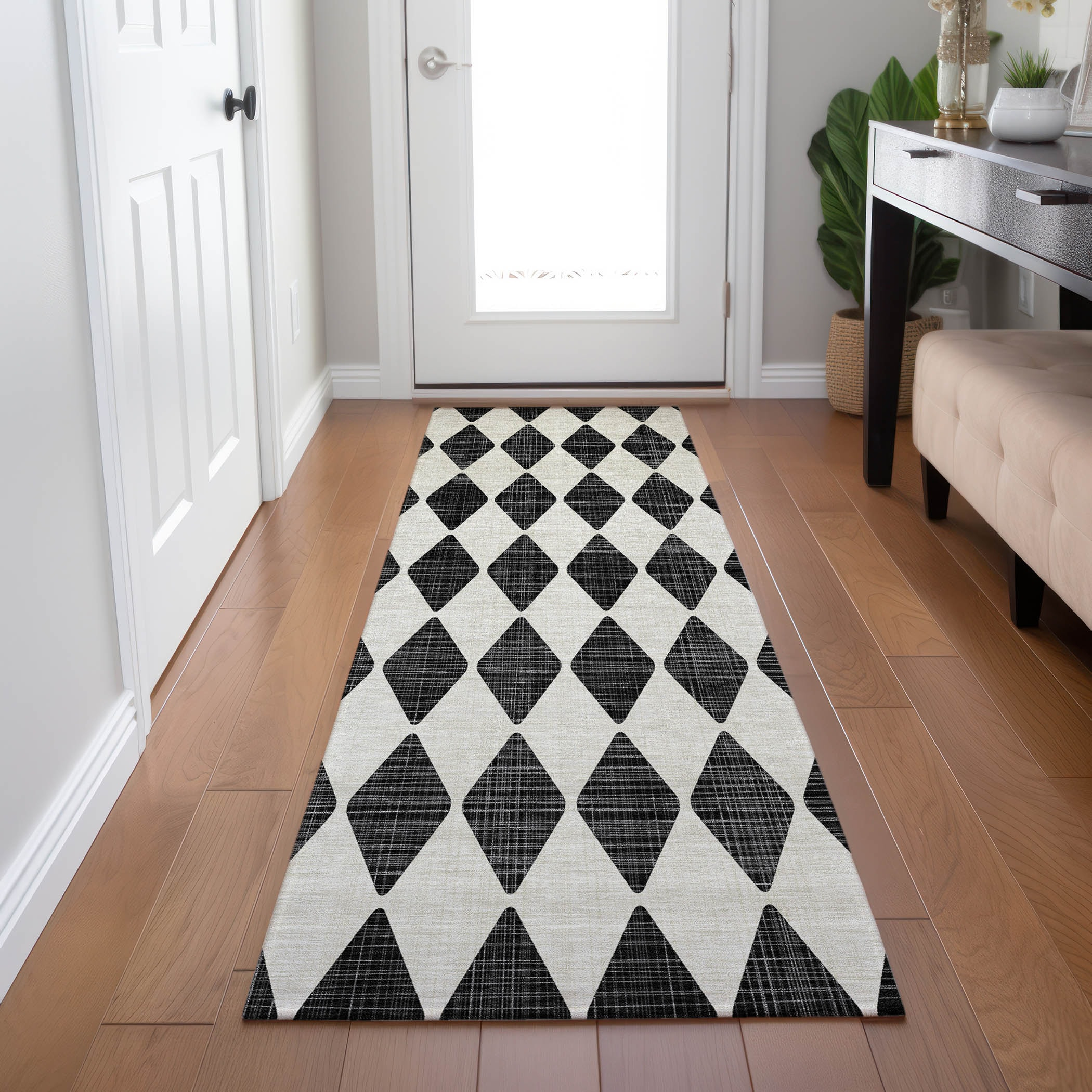 Addison Rugs Machine Washable Indoor/ Outdoor Chantille Argyle Rug Black - 2'3" x 7'6"