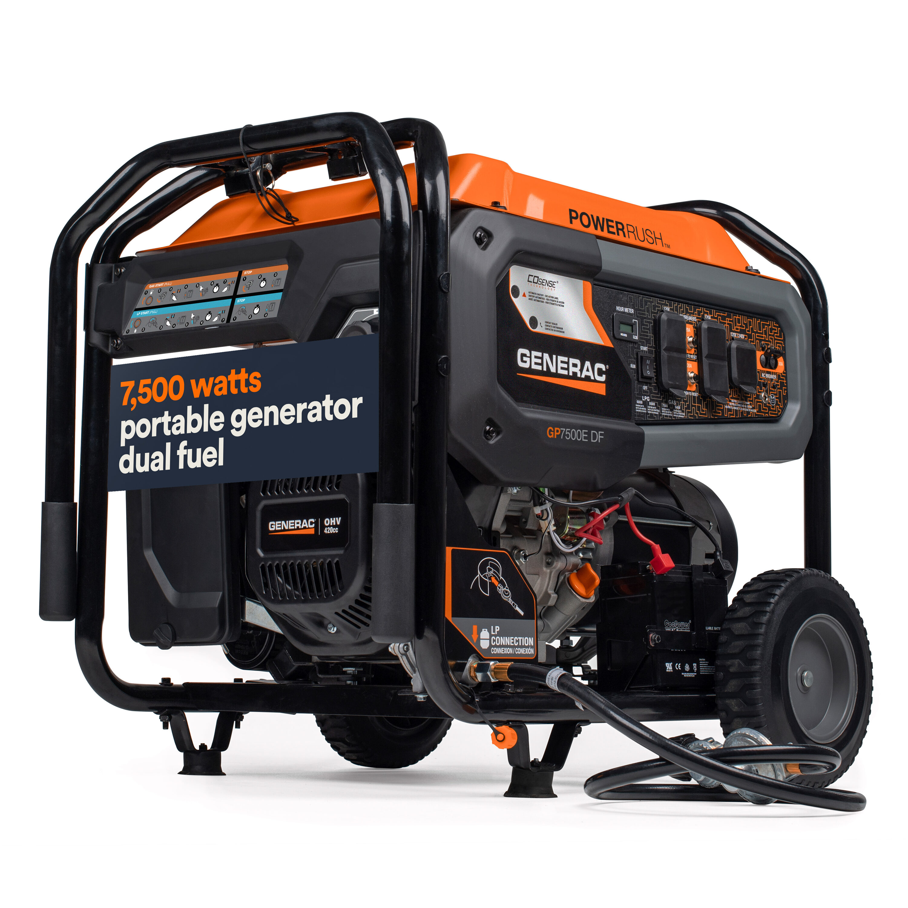 Generac 8011 GP7500E 7,500-Watt Dual-Fuel Compatible Portable Generator, 49-ST