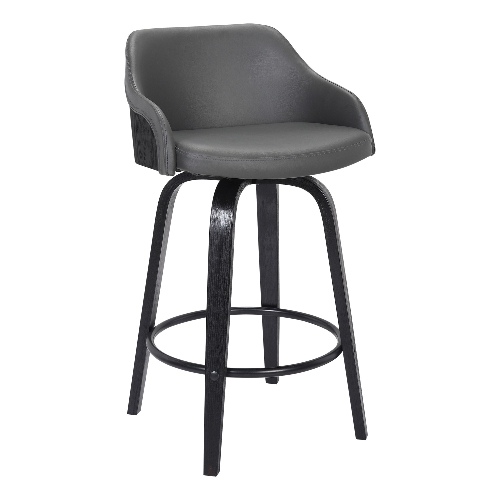 Alec Faux Leather Swivel Barstool, 30" Bar Height, Black and Gray