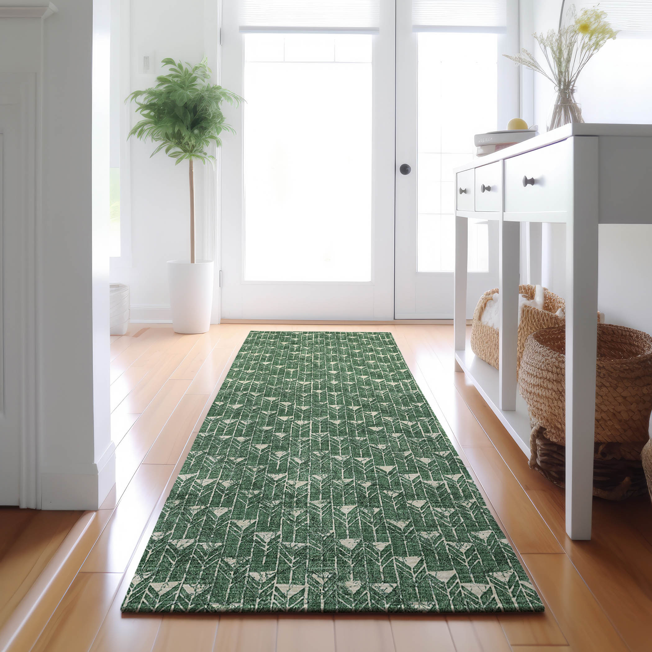 Addison Rugs Mayfield Washable Transitional Arrows Green Runner Rug, 2'3" x 7'6"