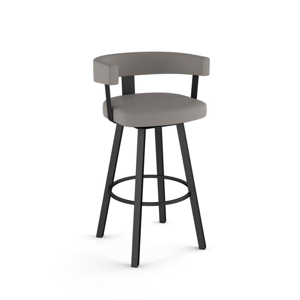 Amisco Parker 26 In. Swivel Counter Stool - Taupe Grey Faux Leather / Black Metal