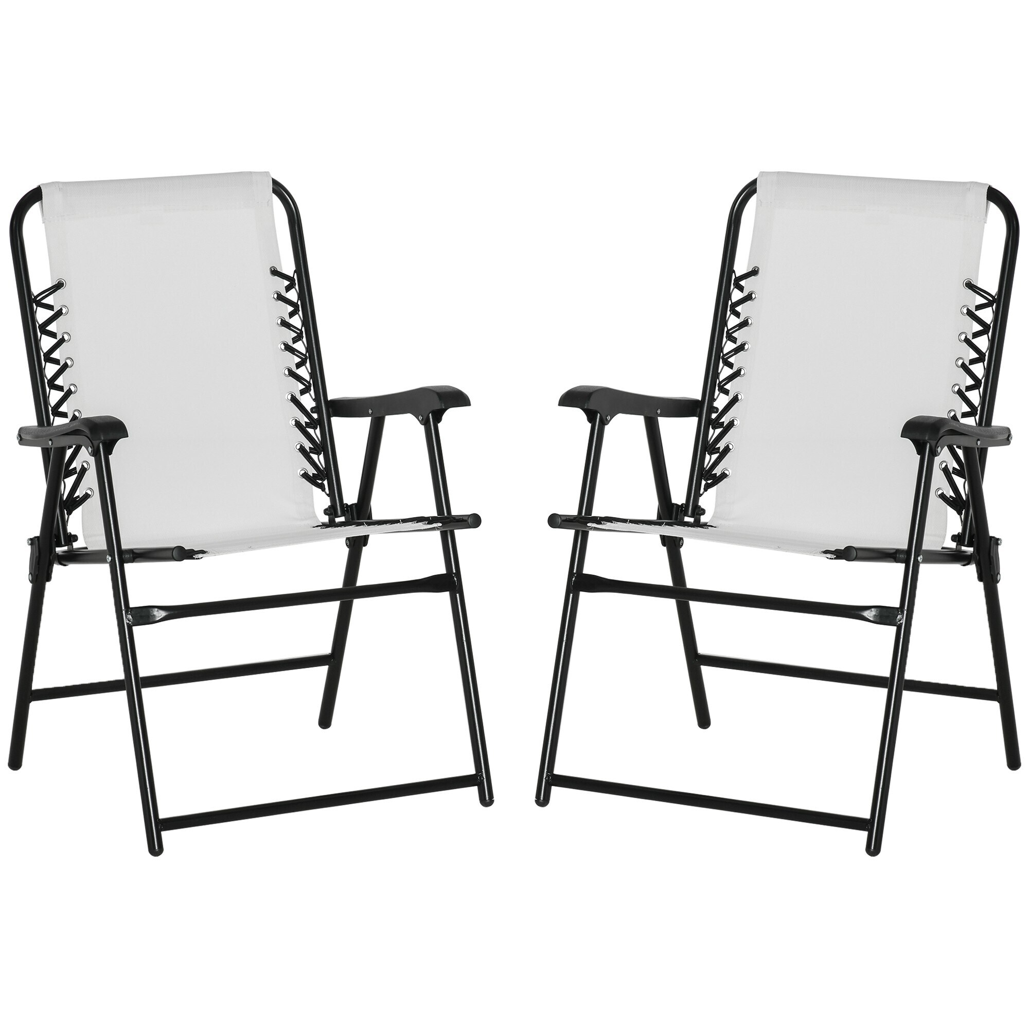 Set of 2 Cream White Steel Folding Outdoor Chairs with Armrests