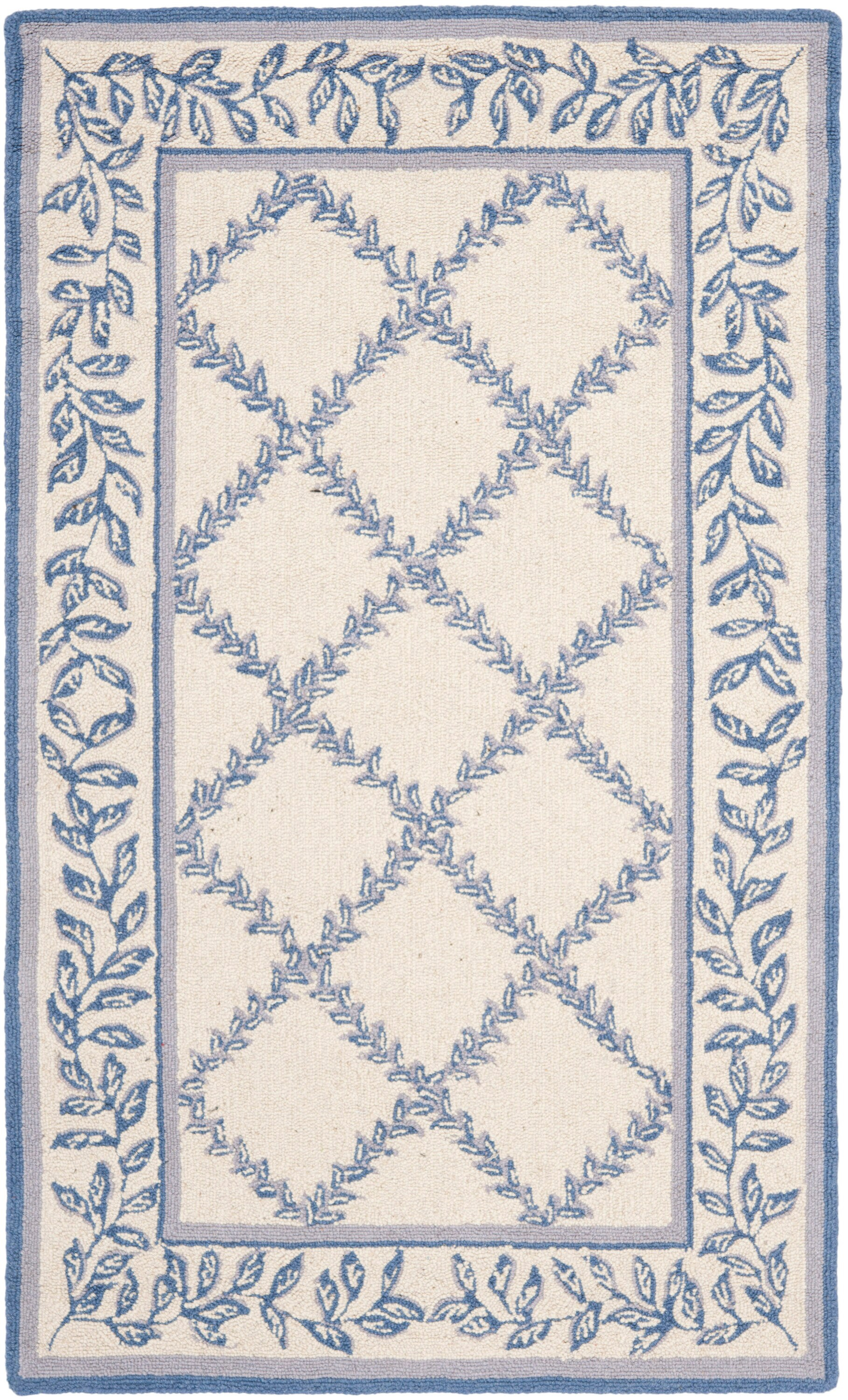 SAFAVIEH Chelsea Alecia Geometric Borders Wool Area Rug, Ivory/Light Blue, 2'6" x 4'