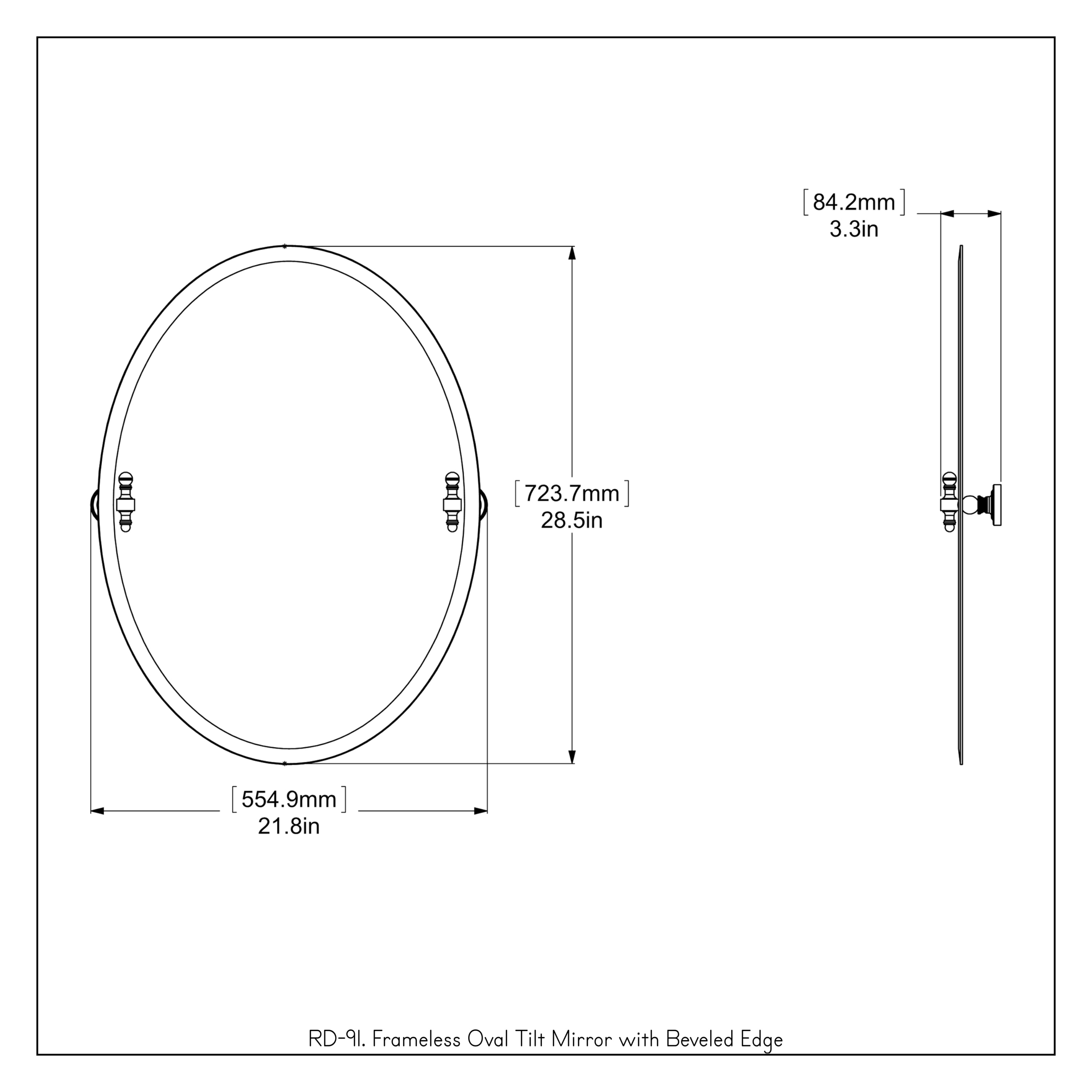 Allied Brass RD-91 Frameless Oval Tilt Beveled Edge Wall Mirror, Satin Chrome