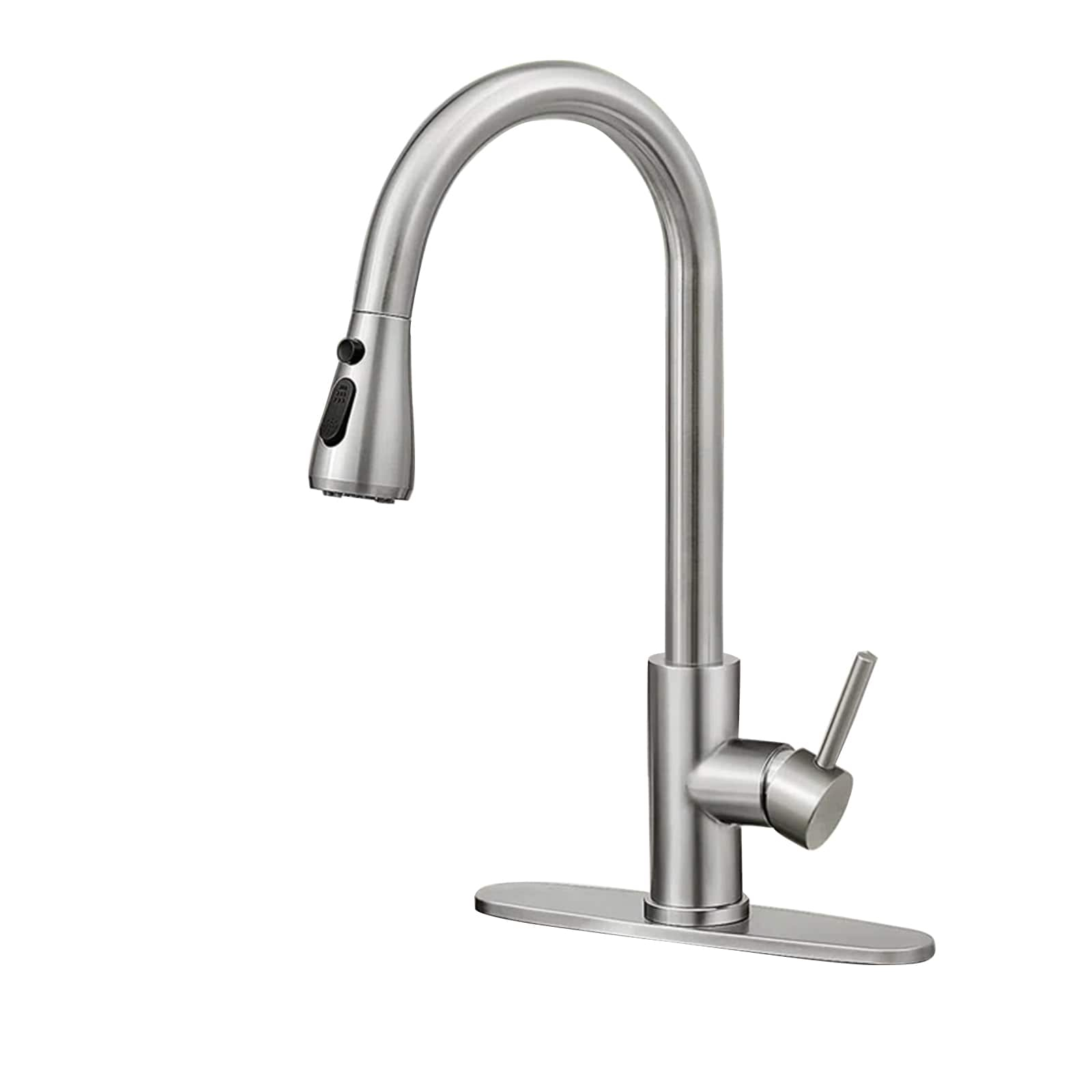 Single Handle Kitchen Faucet Pull Down Sprayer Kitchen Faucet with Deck Plate in Brushed Nickel