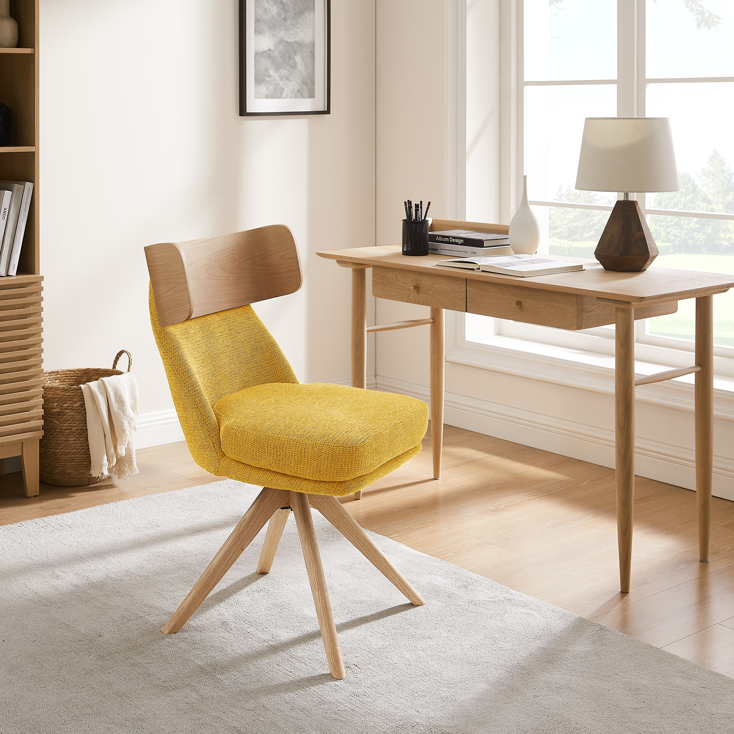 Art Leon Modern Yellow Swivel Accent Chair