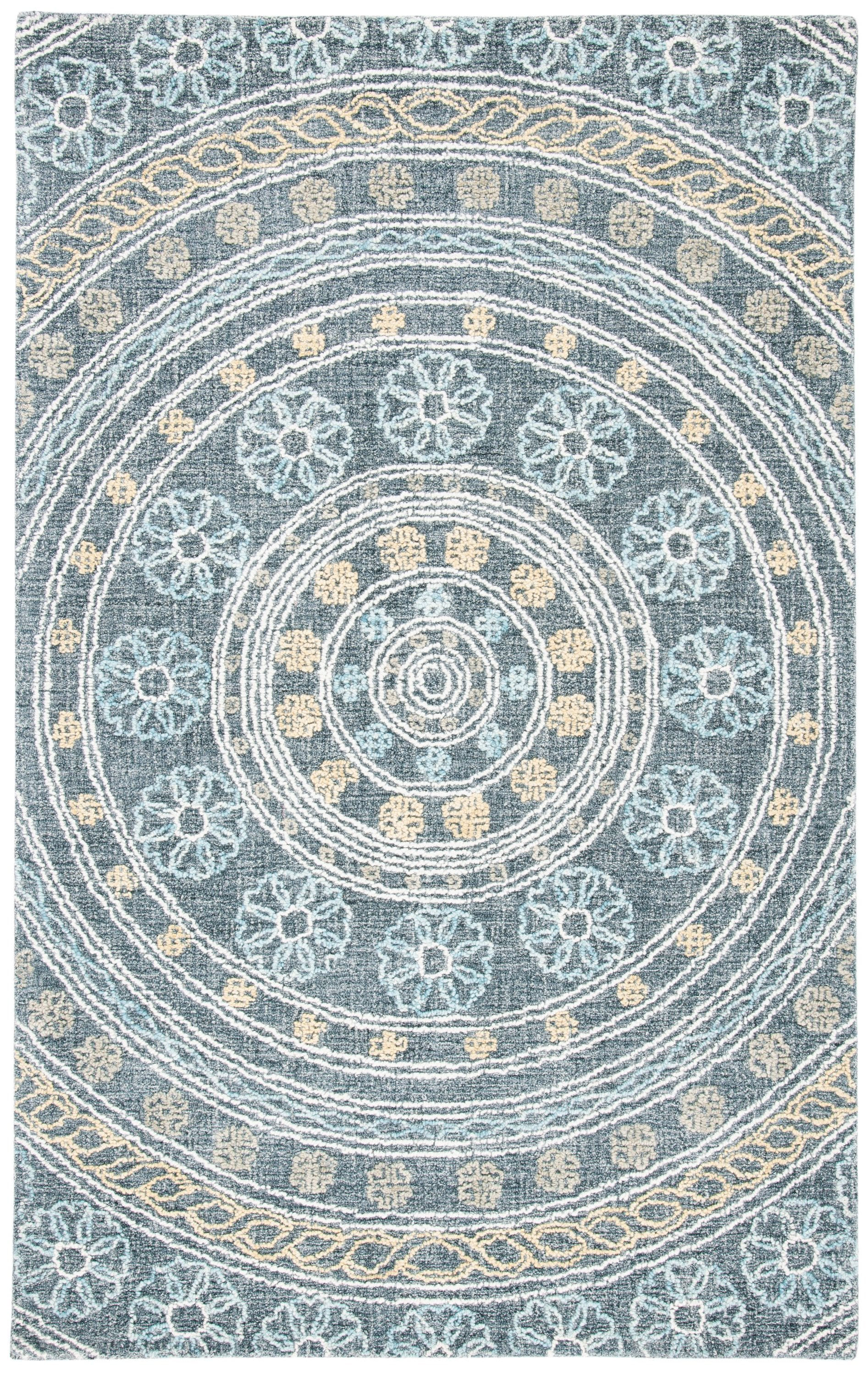 Blossom BLM608 Hand Tufted Area Rug - Charcoal/Yellow - 5'x8' - Safavieh.