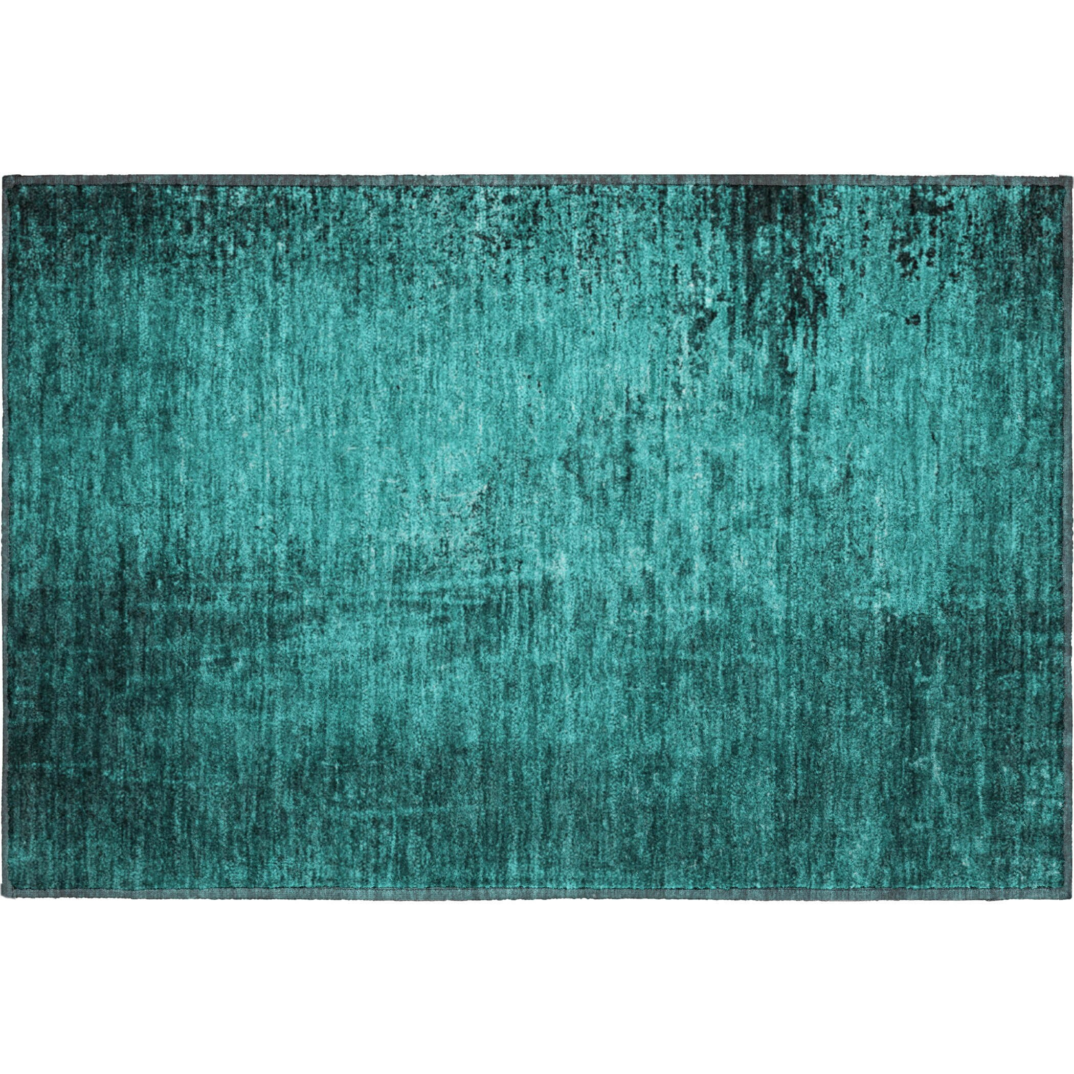 Teal Rectangular Washable Synthetic Rug, 30" x 20"