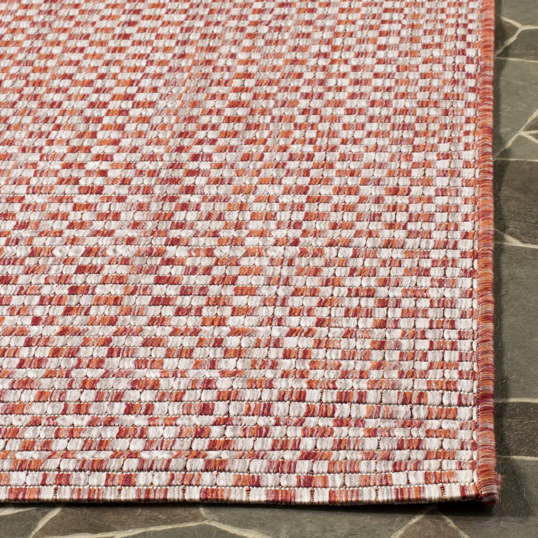 SAFAVIEH Courtyard Blair Geometric Indoor/Outdoor Area Rug, 4' x 5'7", Rust/Light Grey