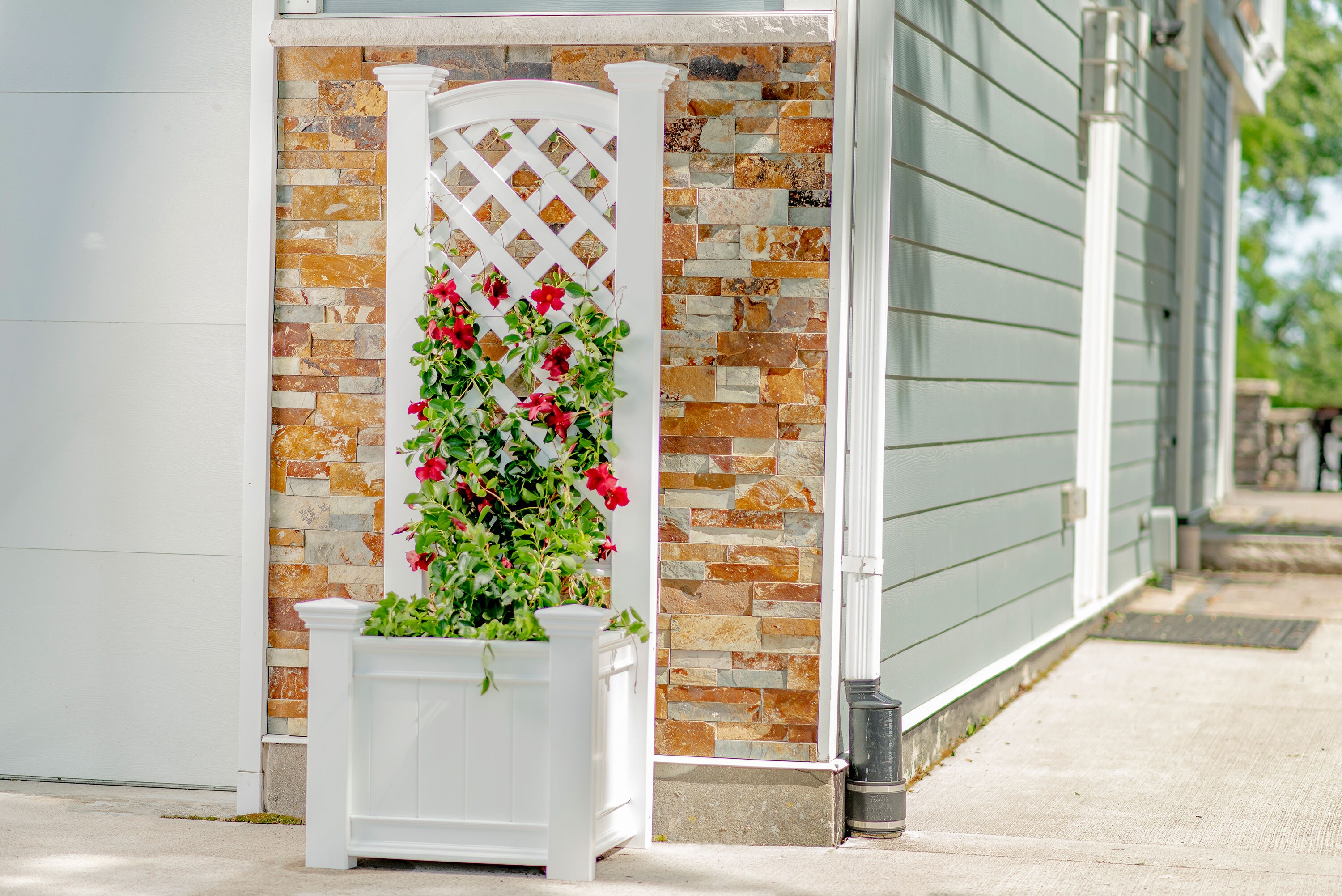 Classic White Vinyl Planter Box with Trellis, 65" Tall