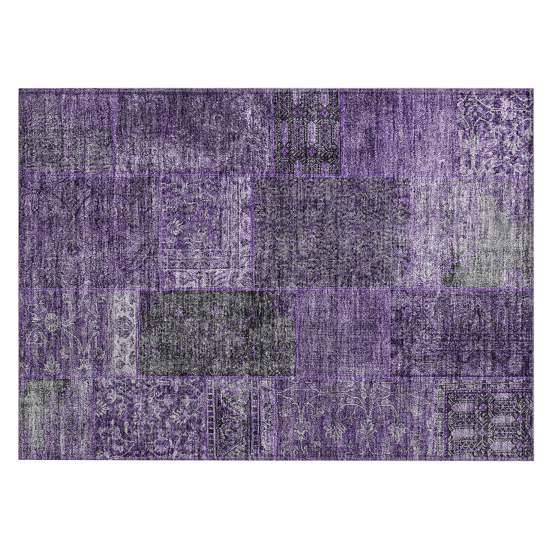 Addison Rugs Chantille Indoor/Outdoor Transitional Patchwork Eggplant Washable Rectangle Rug, 1'8" x 2'6"