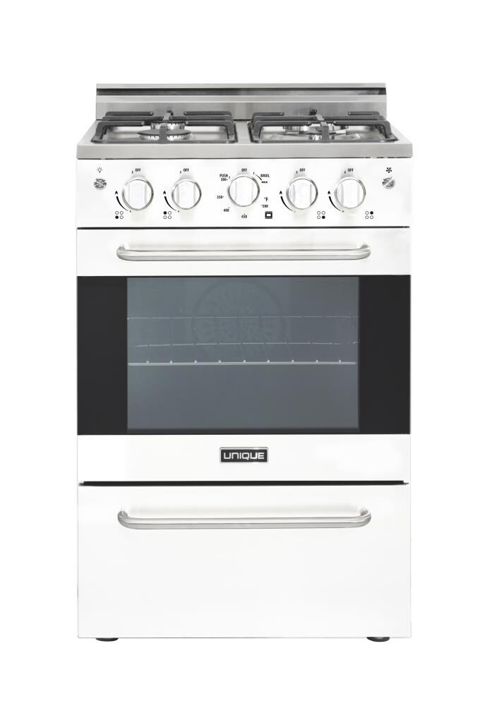 Unique Prestige 24” 2.3 cu ft Double Oven Gas Range in White