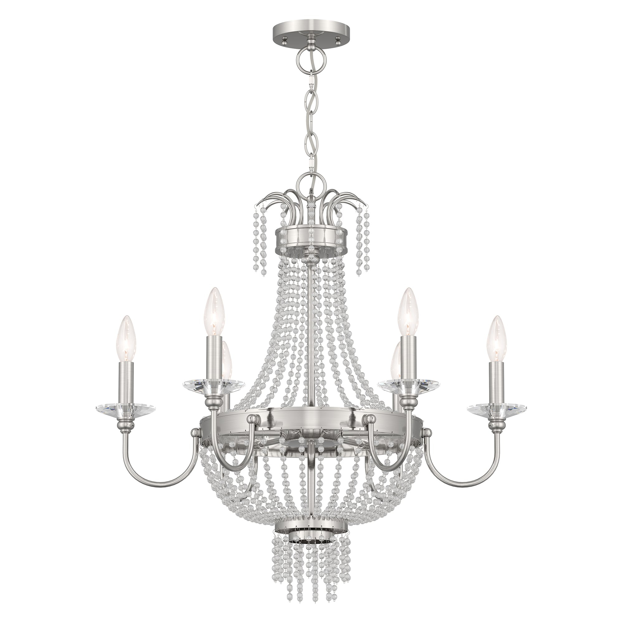 Brushed Nickel and Clear Crystal 6-Light Candelabra Chandelier