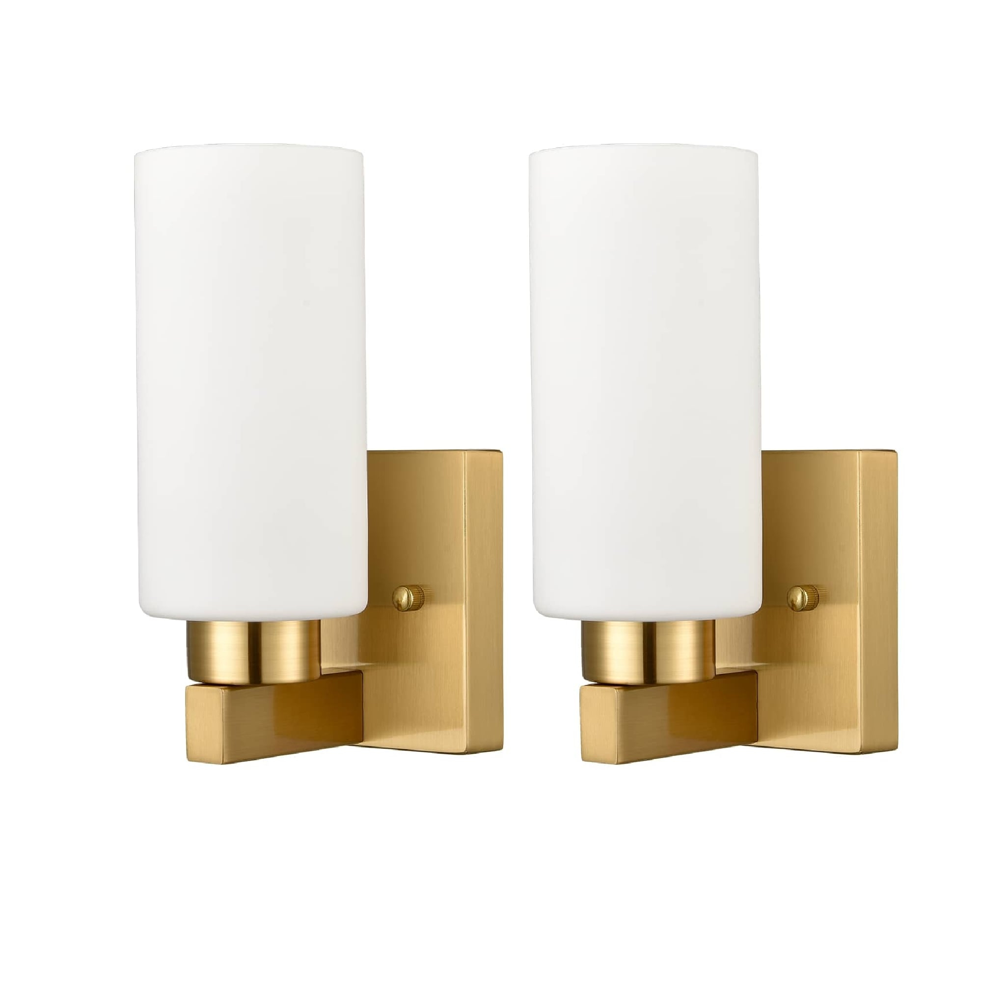 Claxy Gold Wall Sconces with Cylinder Milk Glass Shade Set of 2