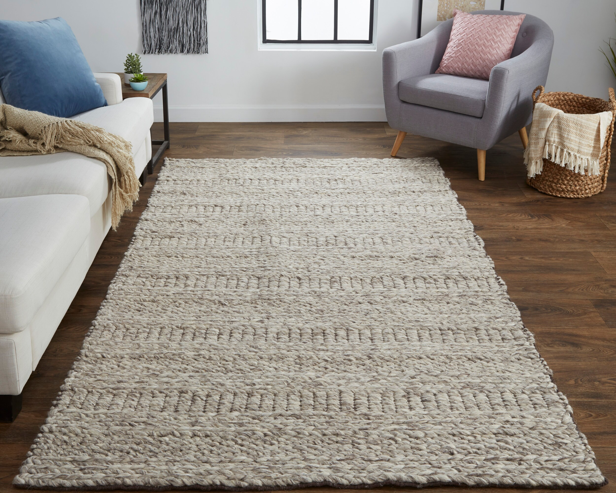 Feizy Berkeley Transitional Geometric, Ivory/Gray/Tan, 2' x 3' Accent Rug Eco Friendly Water Resistant Stain Resistant Scandinavian Solid Design Carpet for Living Dining Bed Room